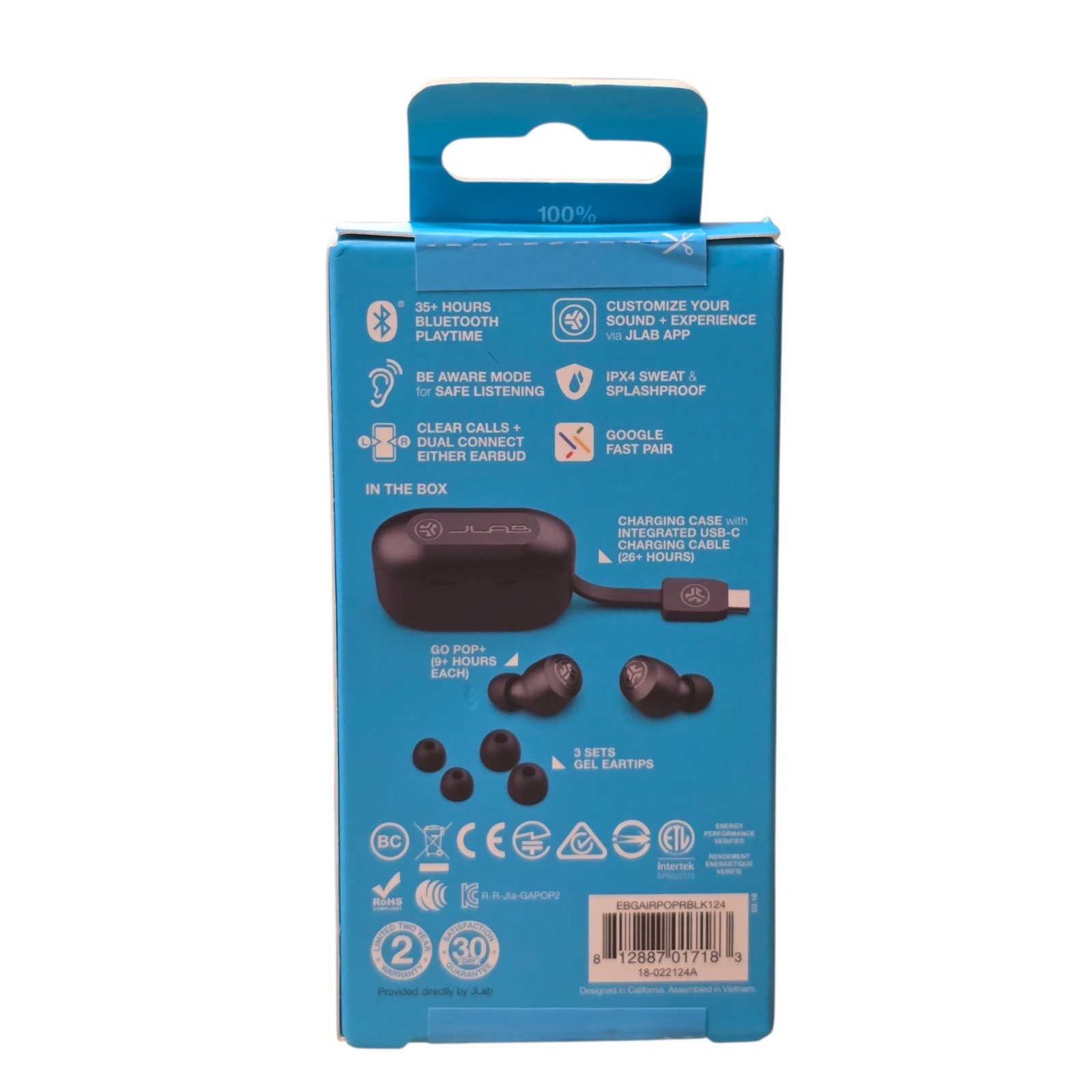JLab GO POP+ True Wireless Bluetooth Earbuds Black EBGAIRPOPRBLK124 New Sealed