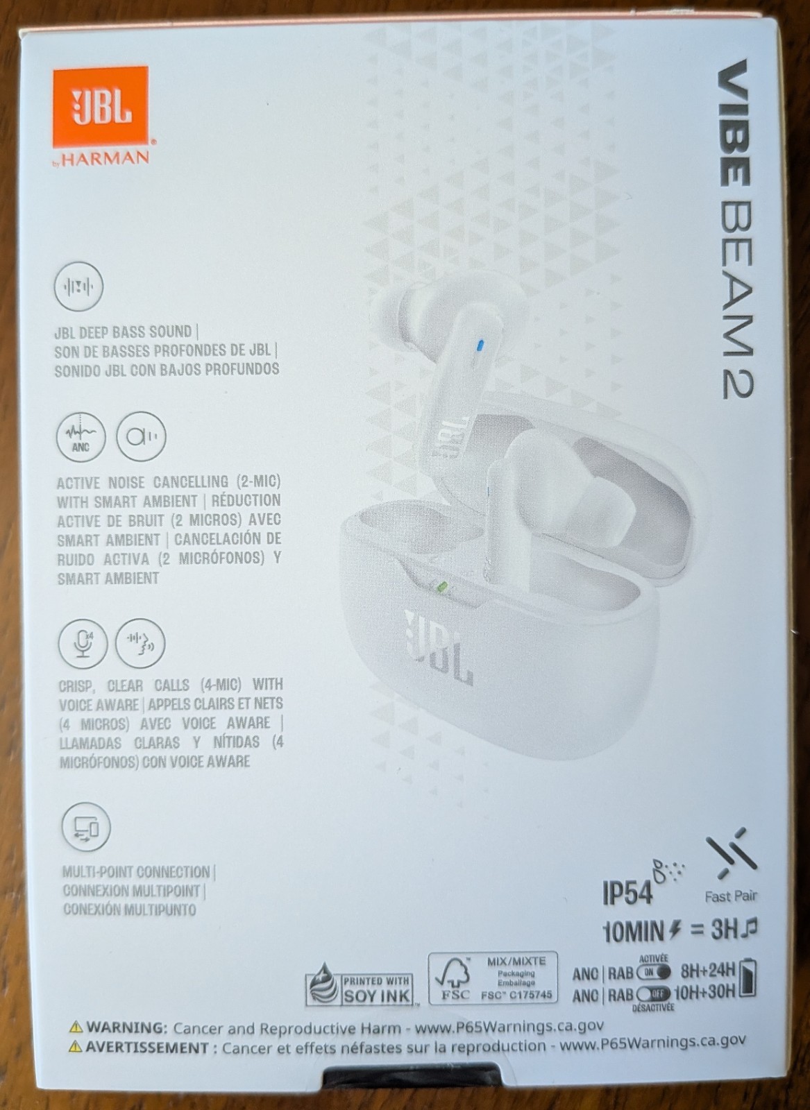 JBL Vibe Beam 2 True Wireless Bluetooth Noise Cancelling Earbuds (White)