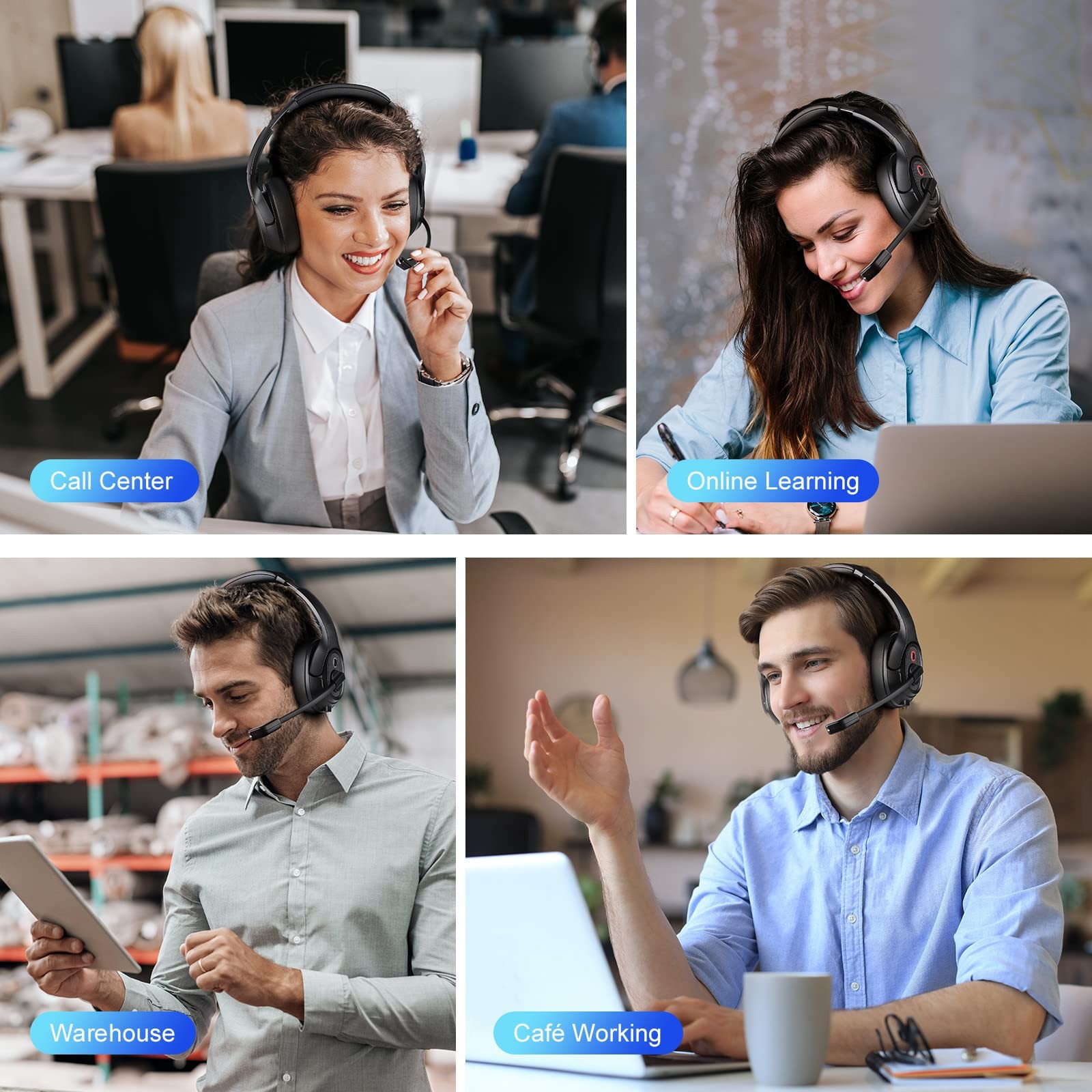 Bluetooth Headsets with Microphone & USB Dongle, 30 Hours Talk Time & 33ft Ra…