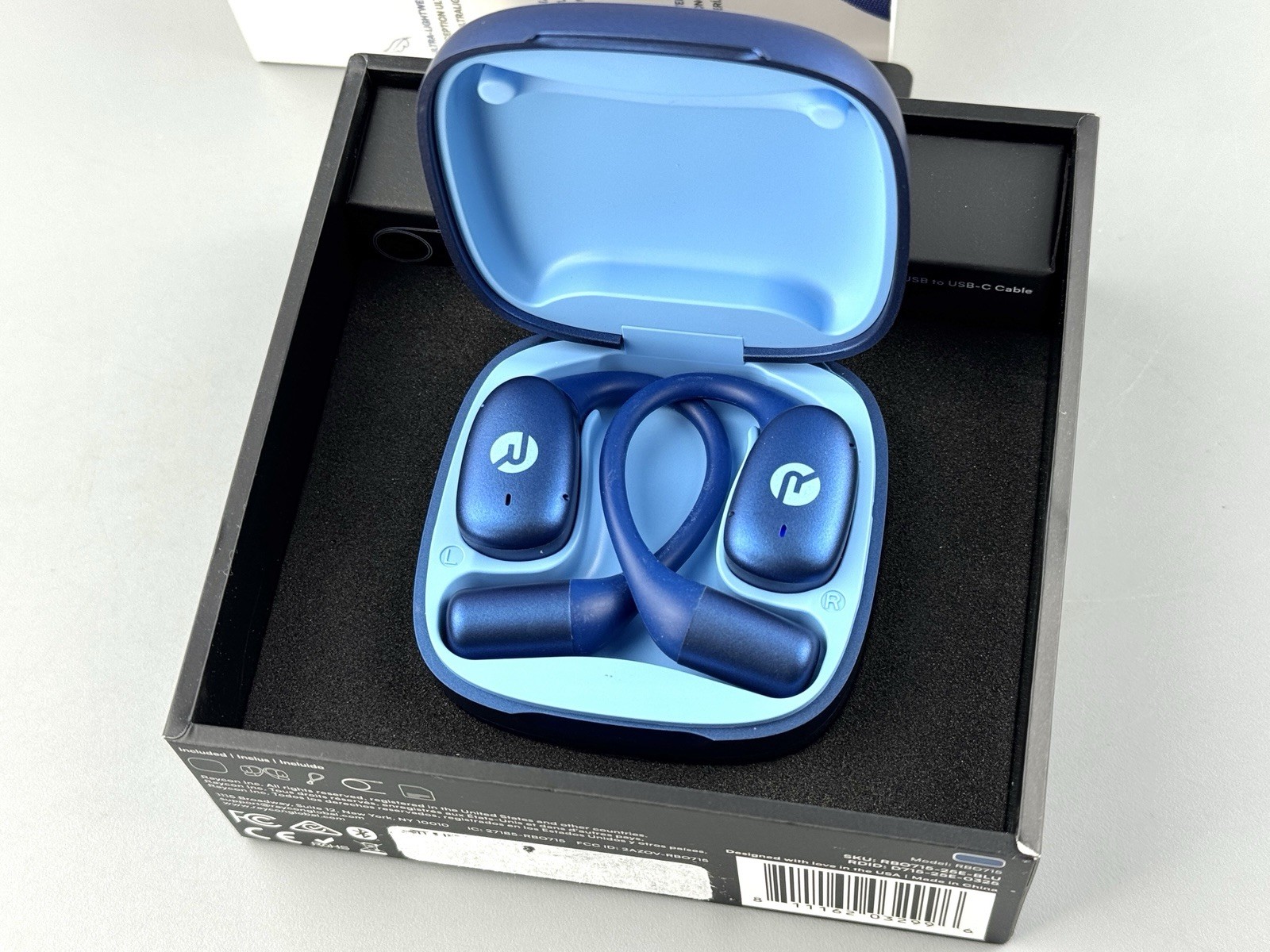 Raycon Essential Open Earbuds Wireless Headphones BLUE (RBO715) Clean, Open Box