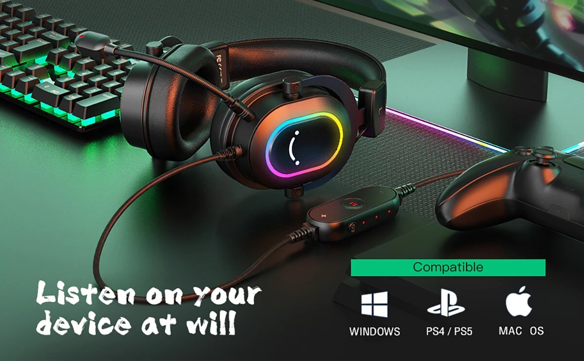 Fifine H6 Gaming Headset Mic Headphones Surround Sound RGB Gaming HiFi Stereo AU