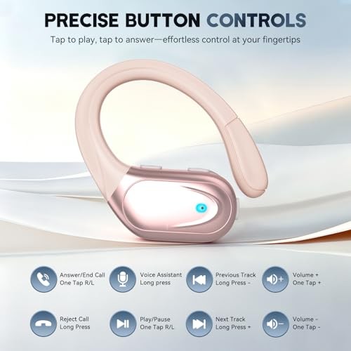 Wireless Bluetooth Earbuds Sports Headphones 80Hrs Playtime IPX7 Waterproof Rose