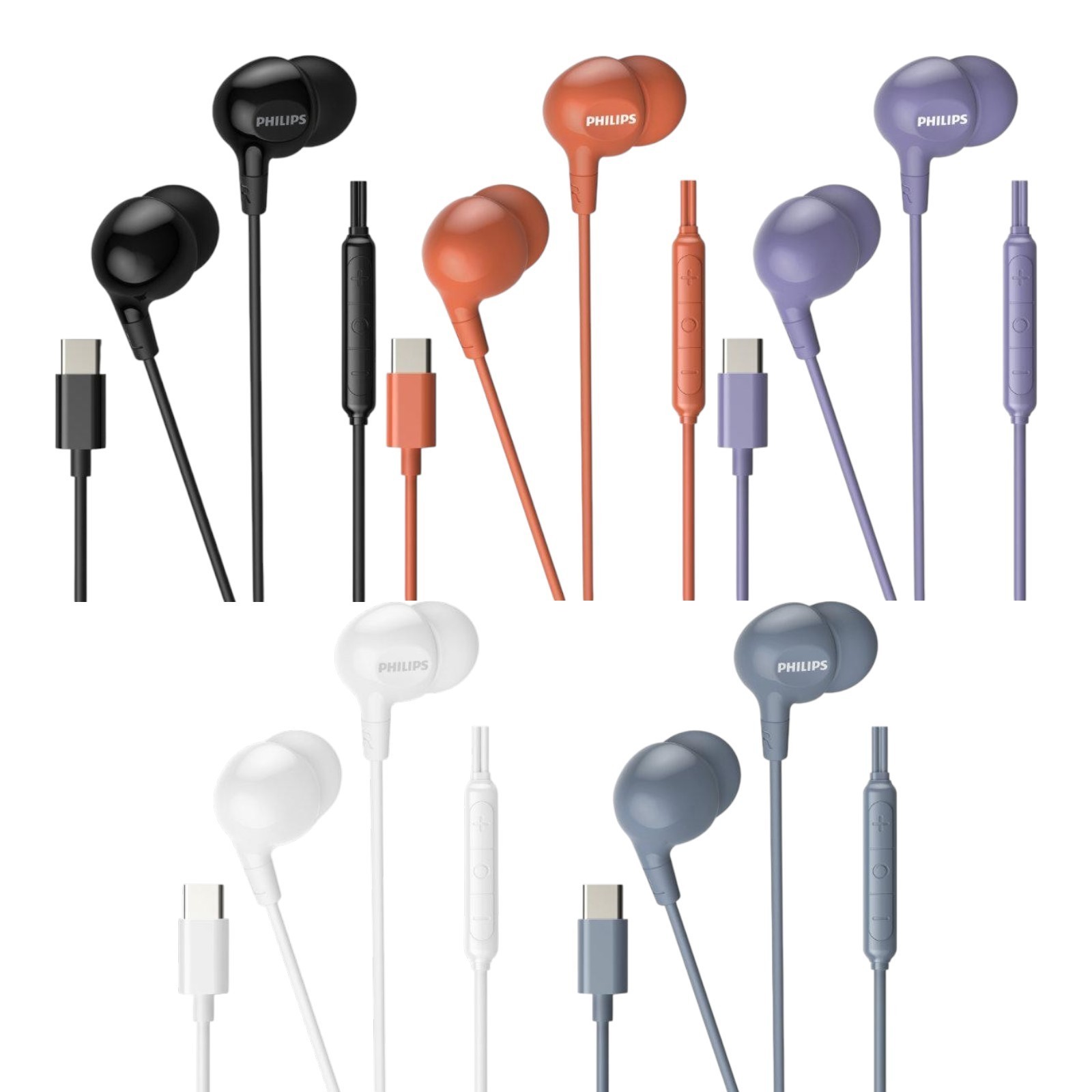 Philips TAE2100 USB-C Canal Type Earphones Inline Mic 3-Button Controller 1.2m