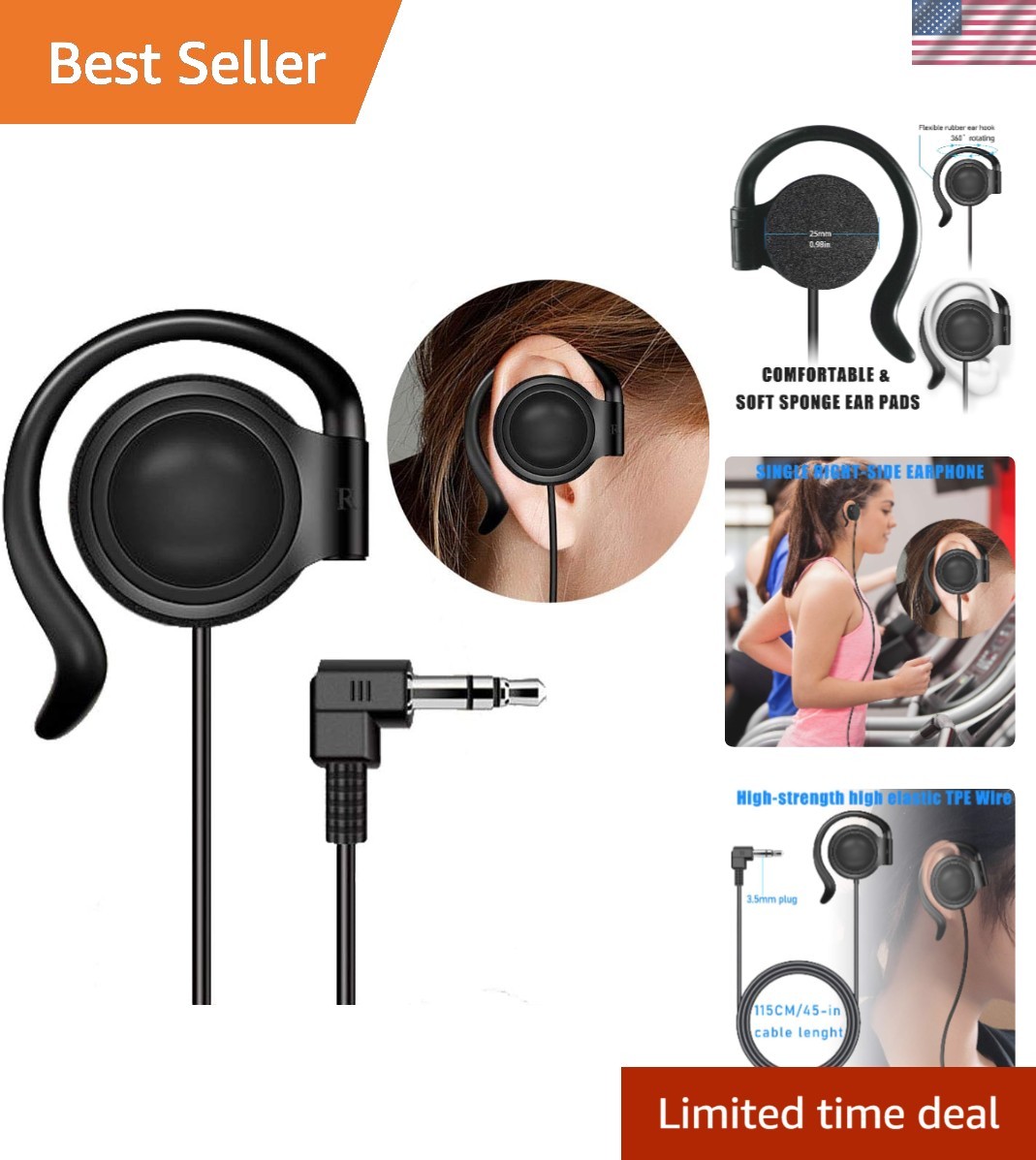 Single-Sided Earbud with Adjustable Hook – Ideal for Professionals & Students
