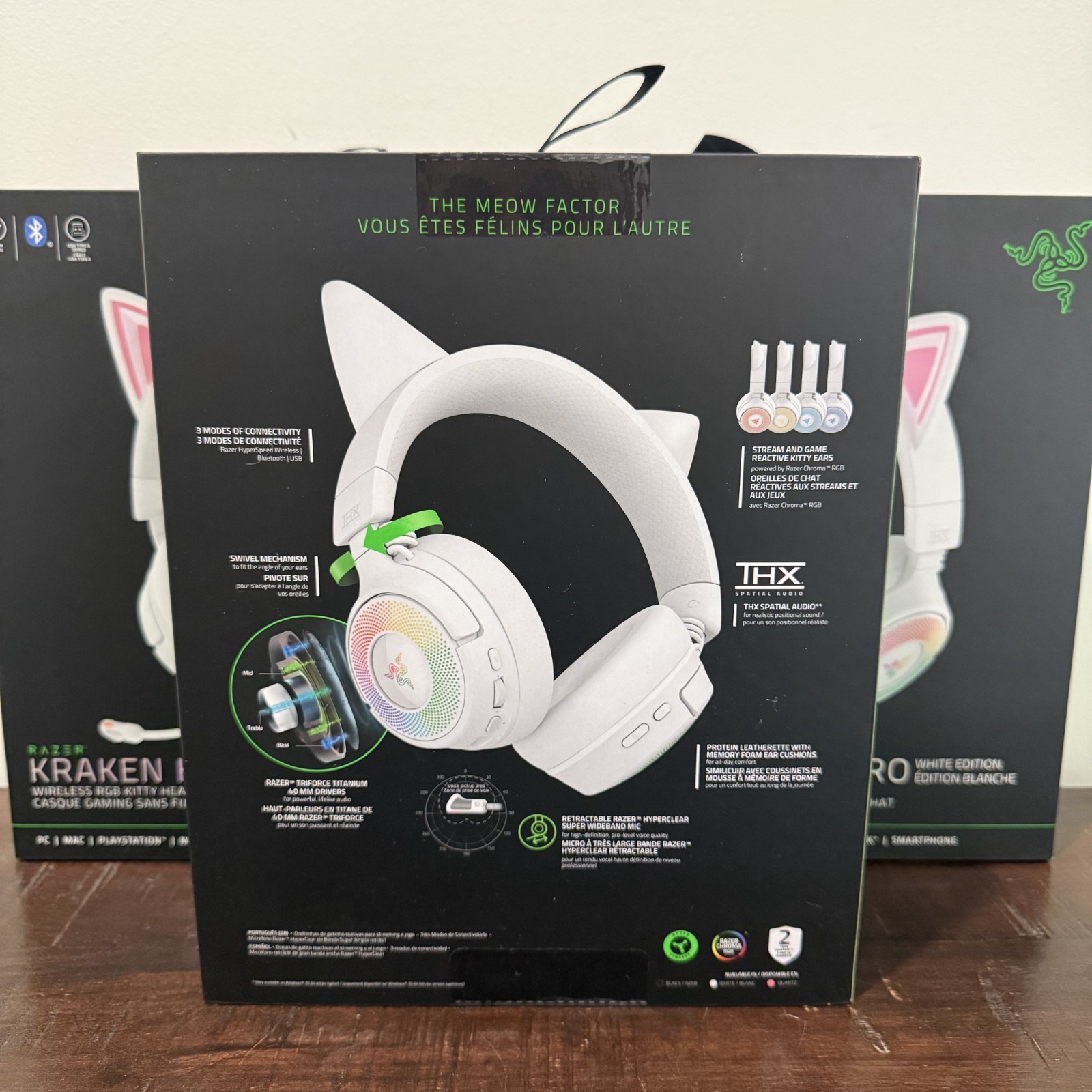 Razer Kraken Kitty V3 Pro Wireless RGB Headset White Kitty Ears Chroma NEW