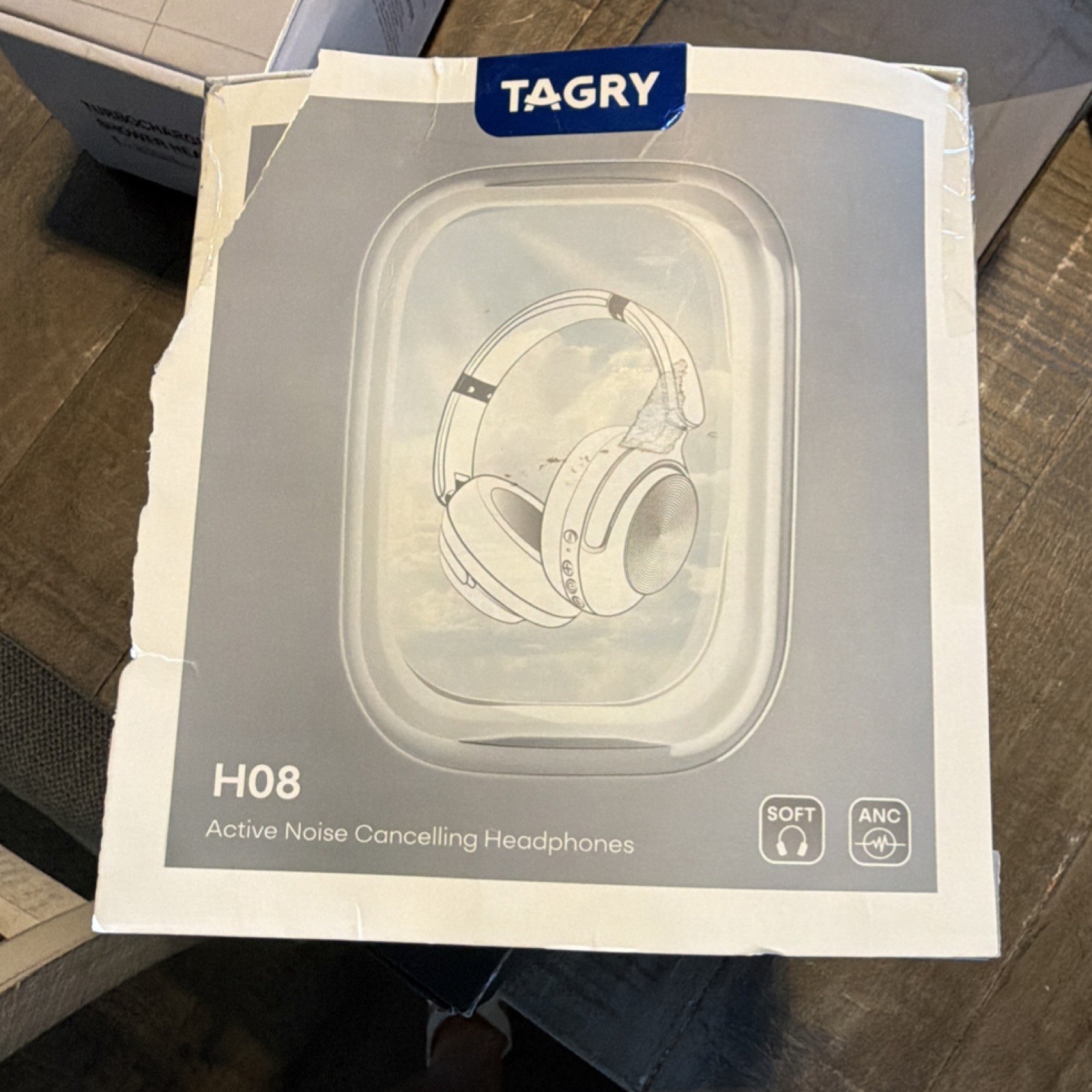 TAGRY H08 Active Noise Cancelling Headphones White Headband Over-Ear