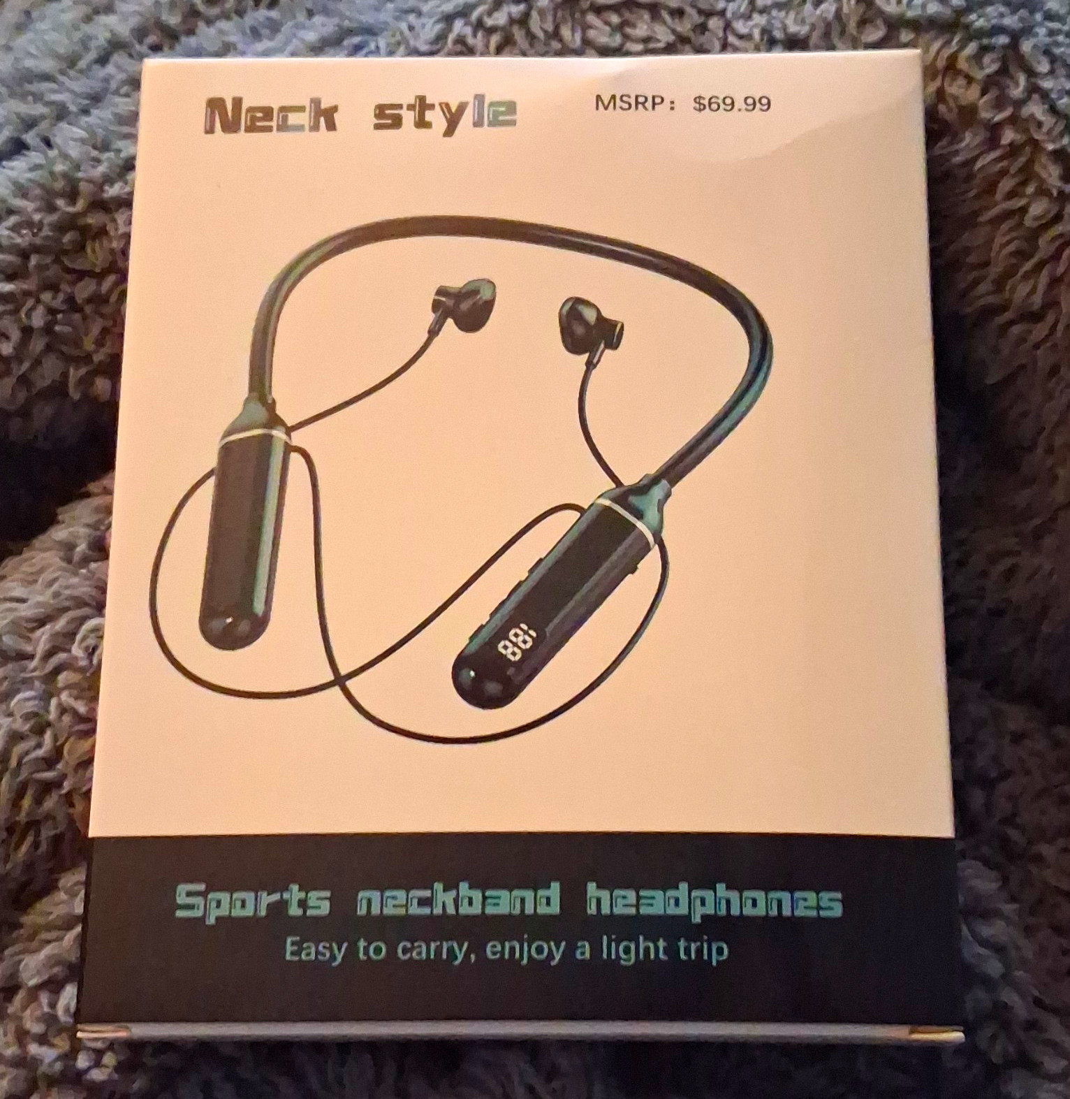 Bluetooth Wireless Neckband In-Ear Earbuds, Black, LED Digital Display, Double