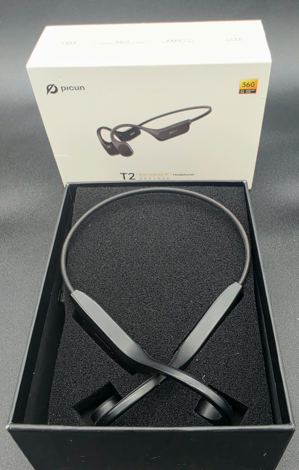 Picun T2 Bone Conduction Wireless Bluetooth Headphones, Black, Lightweight