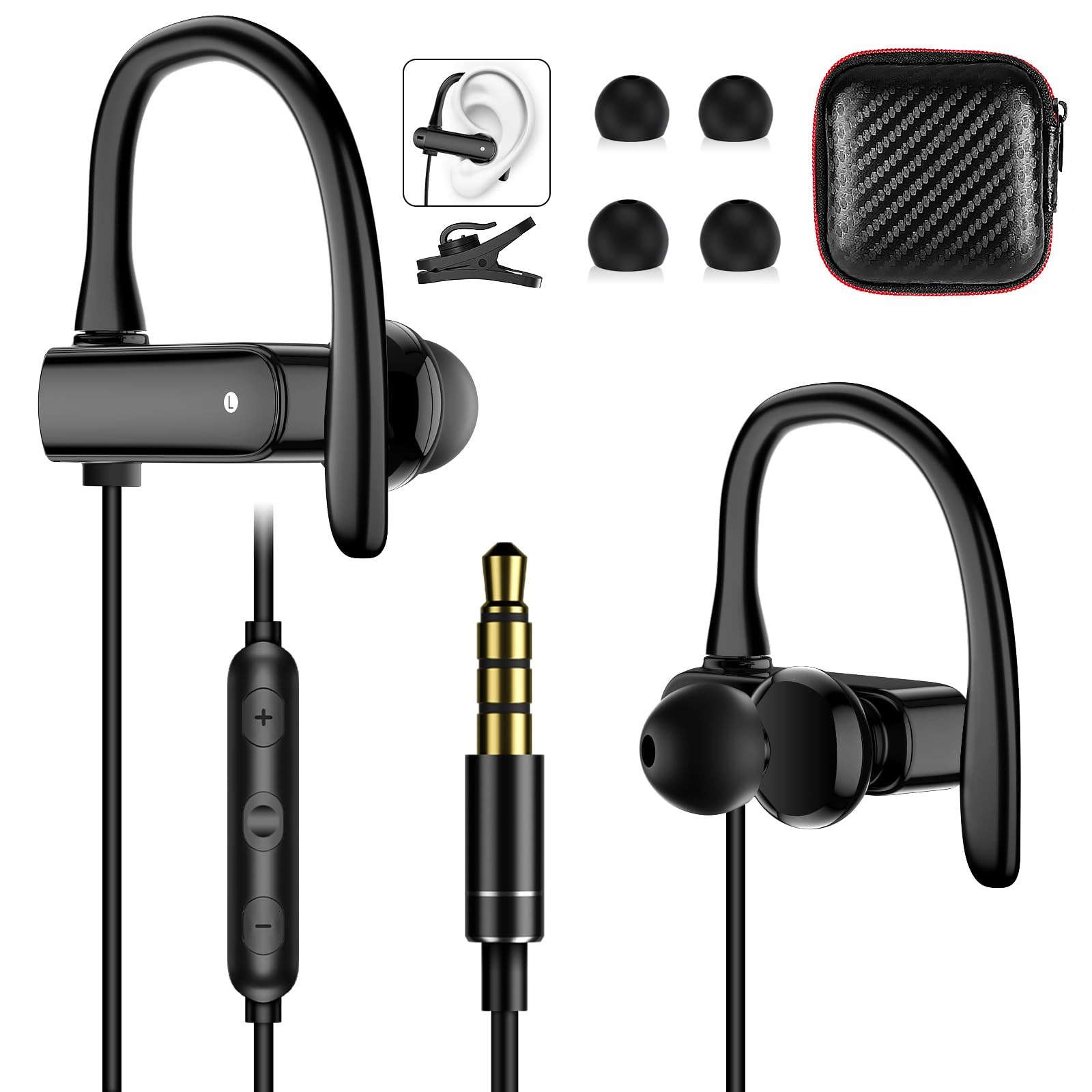 3.5mm Wired Headphones Over Ear Buds for School Earhook Wrap Around Corded Pl…