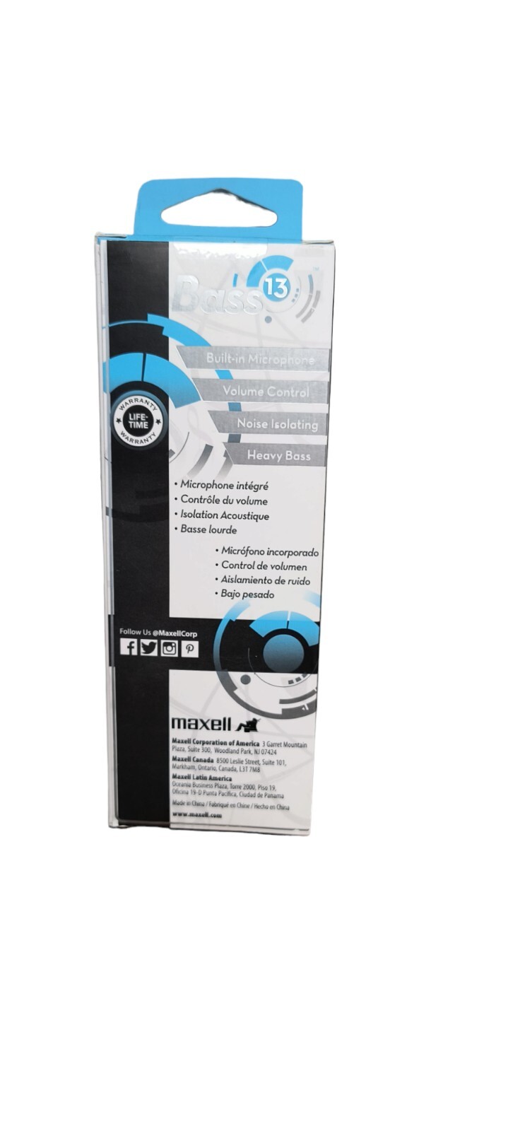 Maxell Bass 13 Metallic Earbuds with Mic & Volume Control Blue Deep Rich Bass