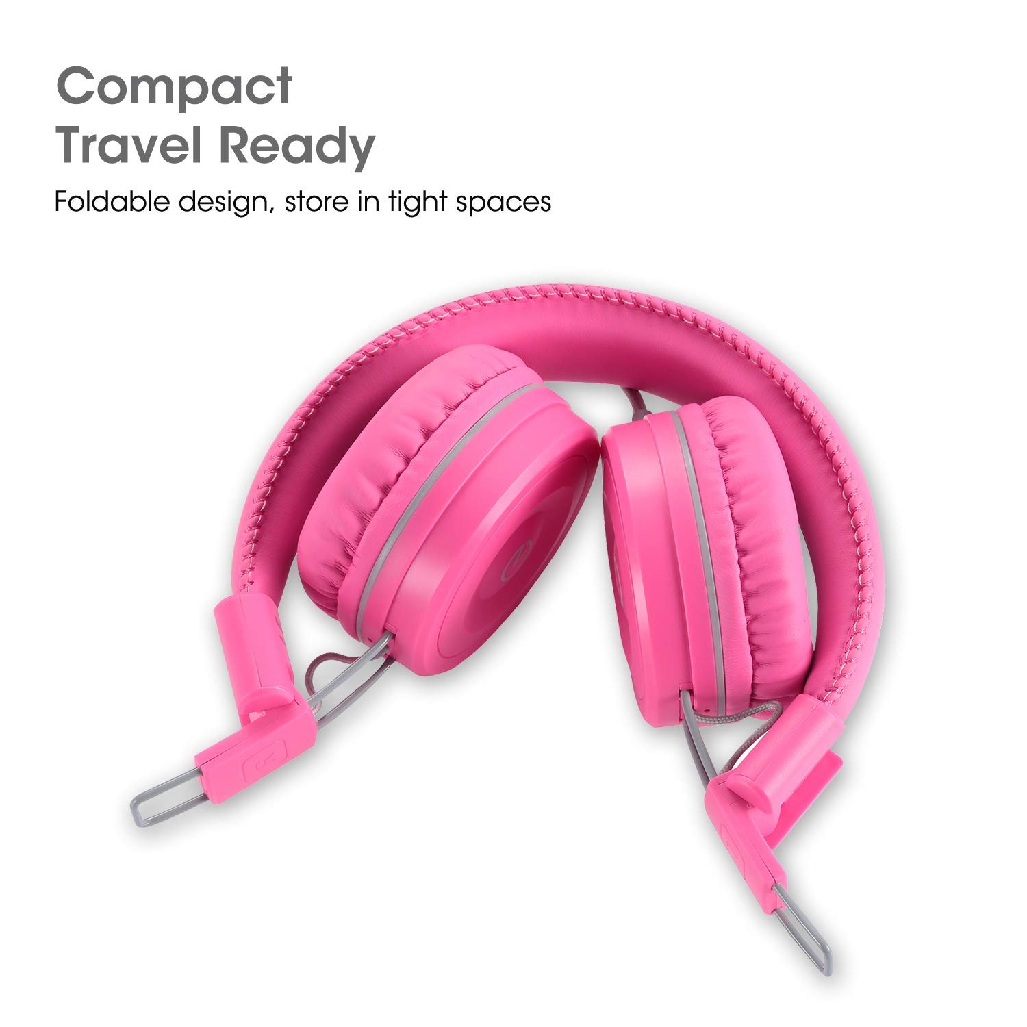 K22 Kids Headphones Wired 3.5mm Jack, Foldable, Flamingo Pink
