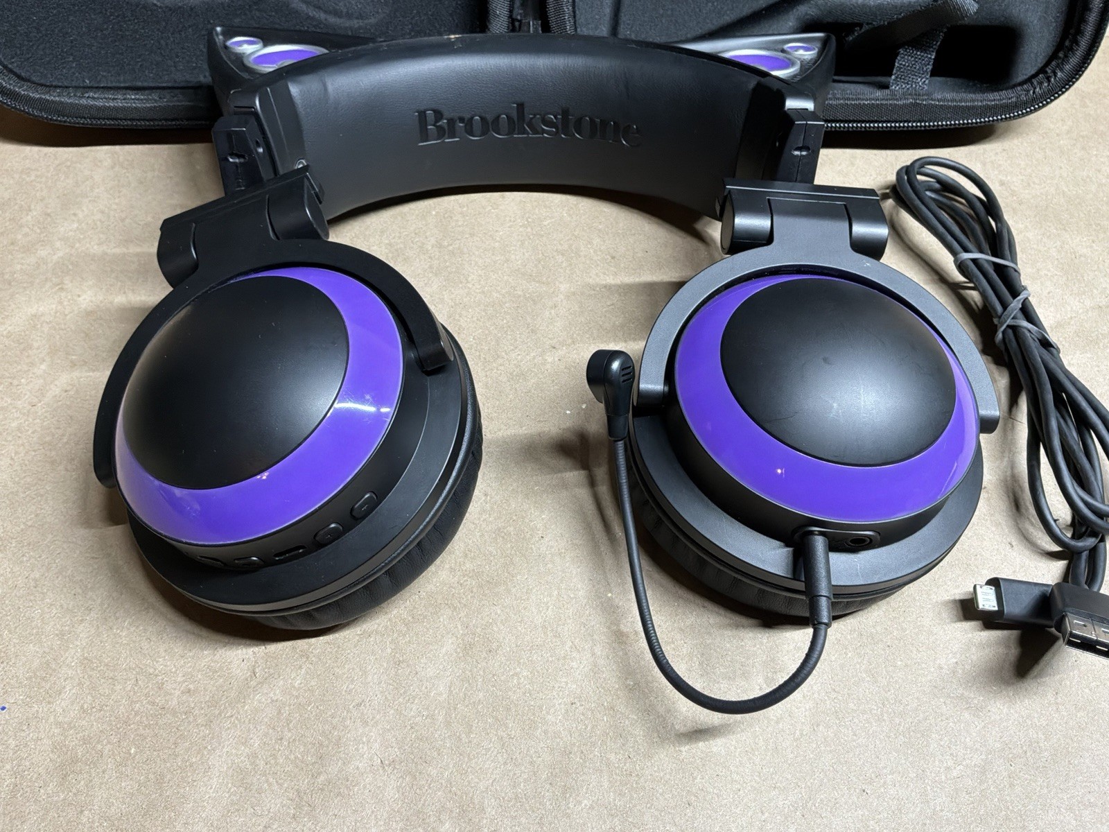 Brookstone Purple Black Cat Ear Headphones w/ Storage Case and Micro USB Cable