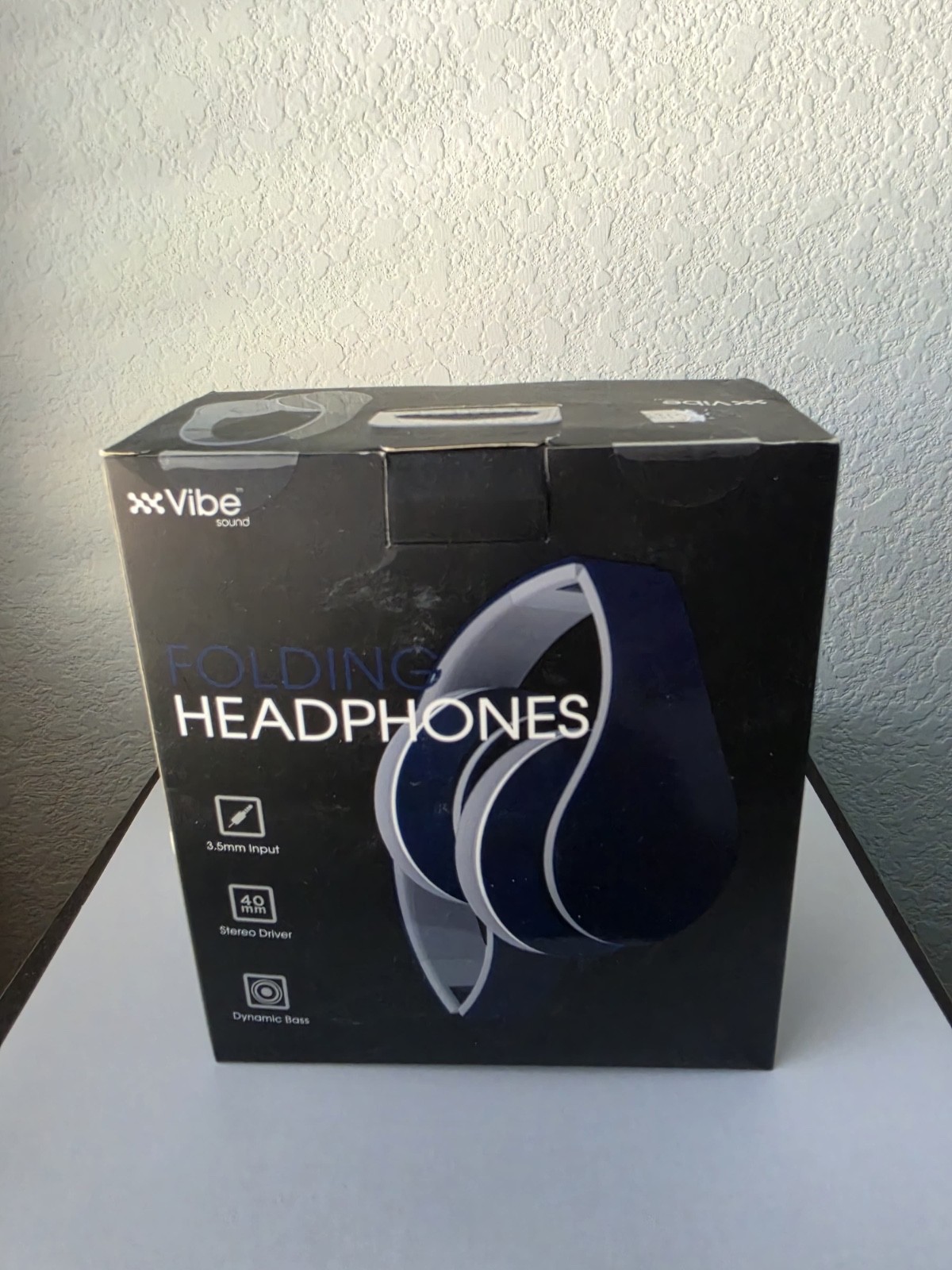 NEW IN BOX NAVY BLUE FOLDING HEADPHONES 3.5MM INPUT STEREO DRIVER DYNAMIC BASS