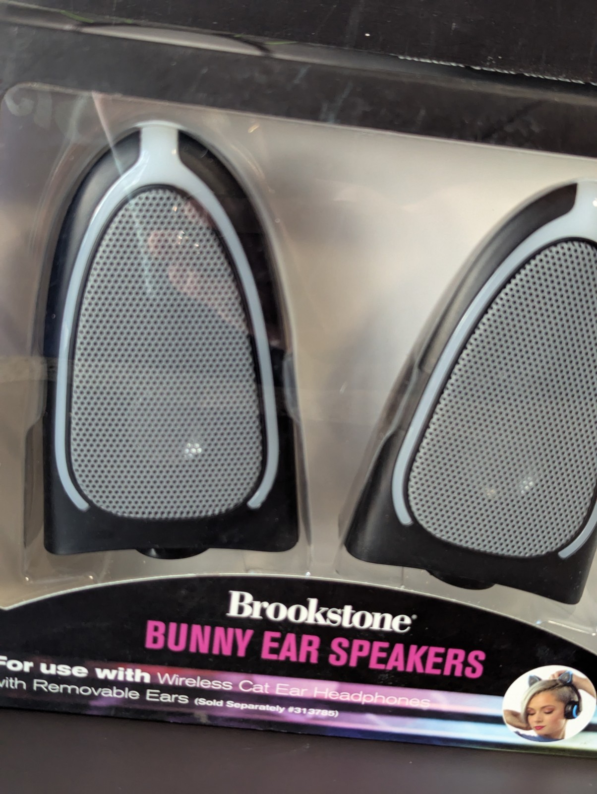 Brookstone Bunny Ear Speakers Color Changing Lights Removable Twist Rare HTF