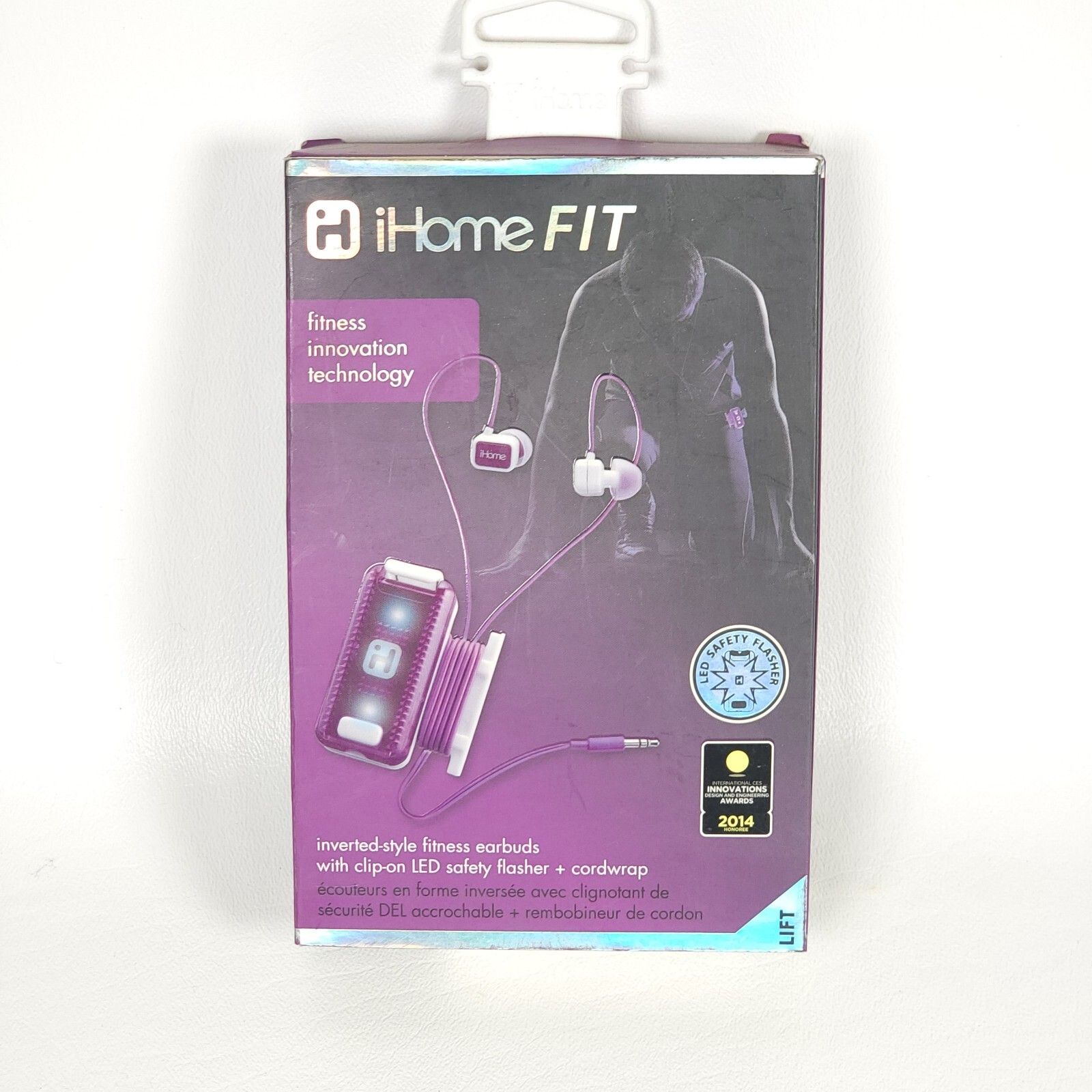 iHome Fit iB12WU Purple White Fitness Earbuds with Charger & Safety Flasher