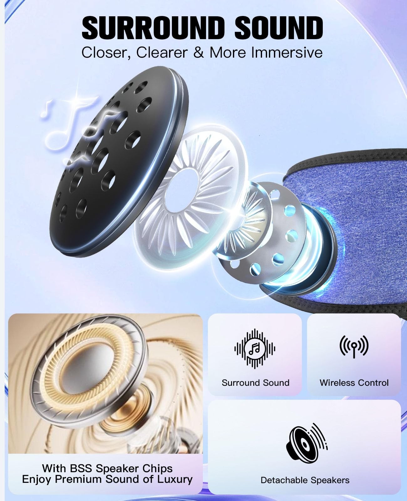 Voerou Sleep Headphones, Bluetooth 5.4 Headband for Men Women, Light Blue