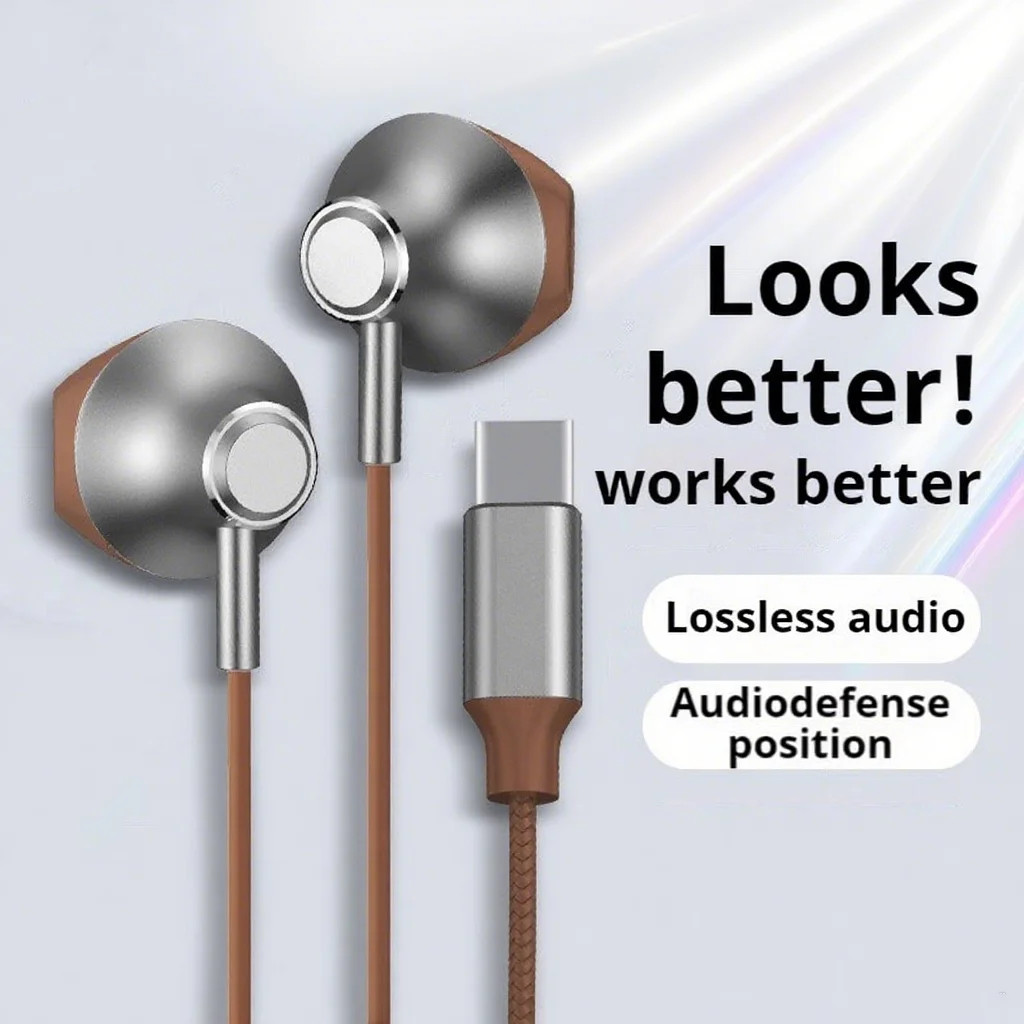 9D Surround Bass Type C&3.5Mm Headphones Wired Control Headset with HD Mic Earbu