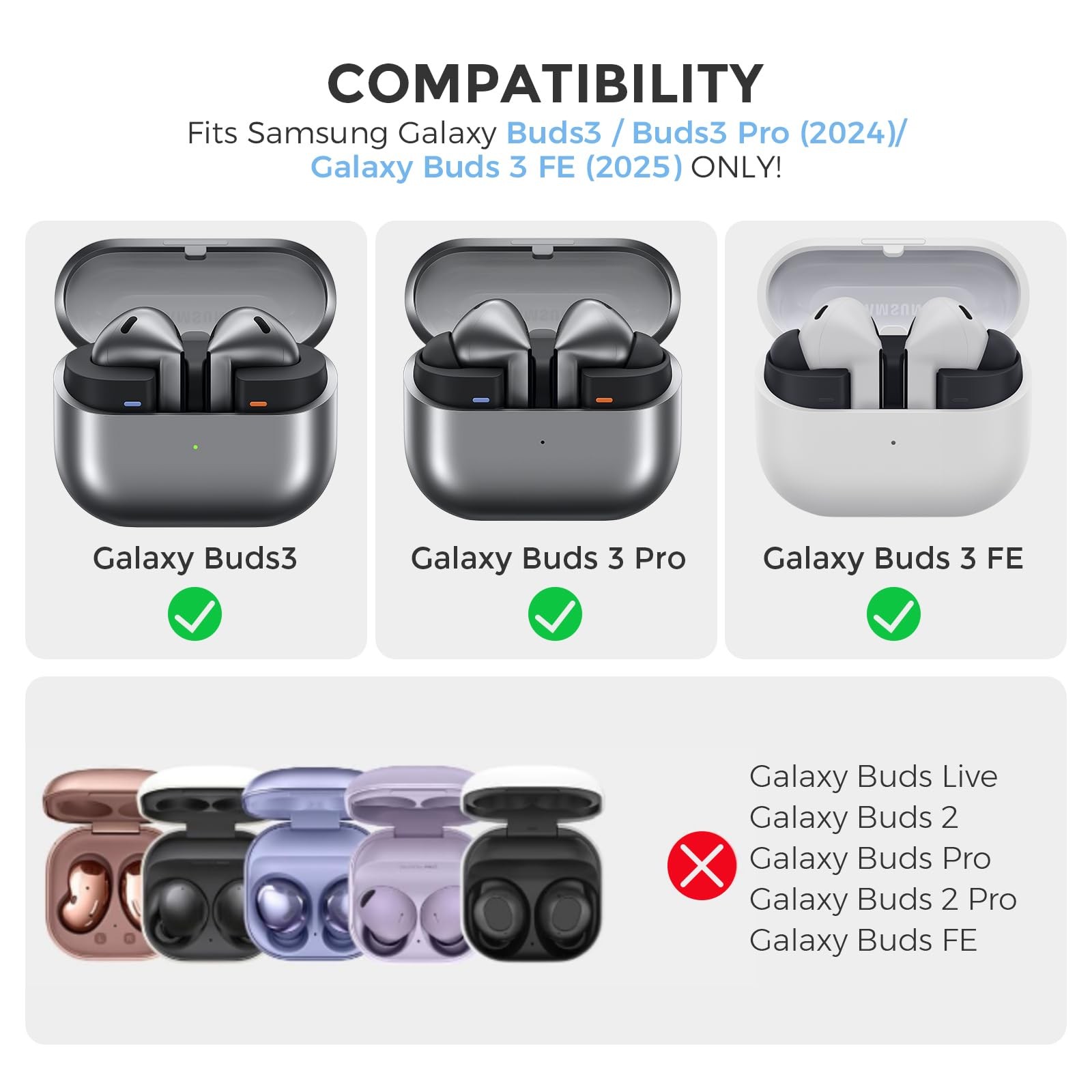 AhaStyle Silicone Case for Samsung Galaxy Buds 3 FE/Galaxy Buds3 Pro/Buds 3 | wi
