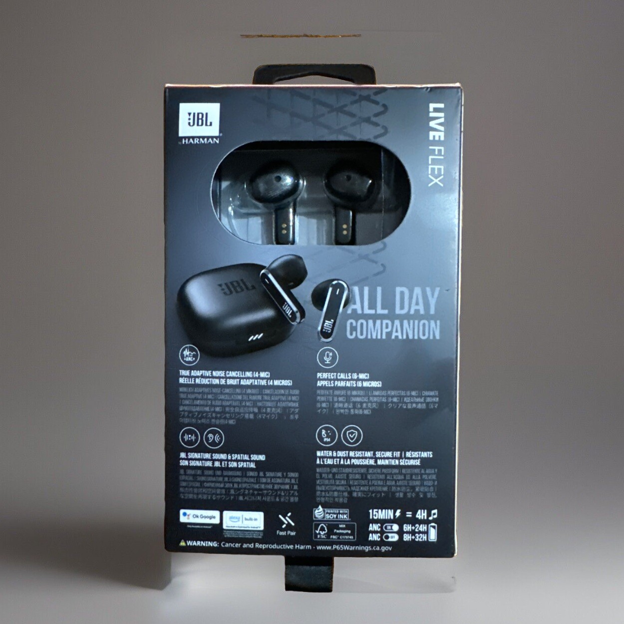 JBL Live Flex Perfect Fit Ear Buds Black noise cancelling bluetooth OPEN BOX NEW