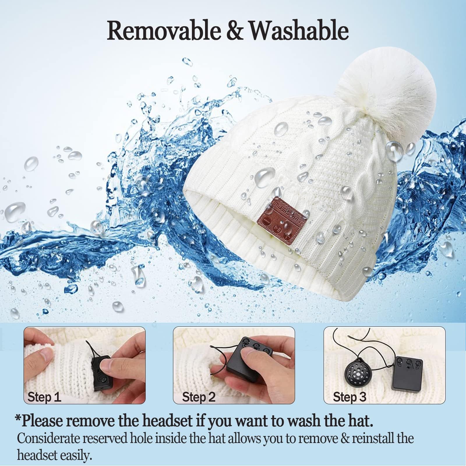Bluetooth Beanie Hat Women with Headphones Sport Wireless Music Hat with Pomp…