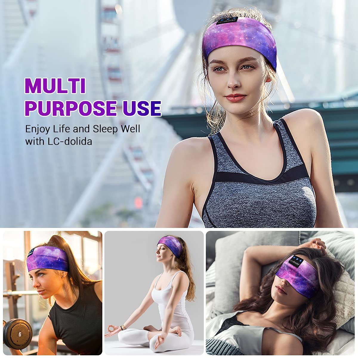 LC-dolida Sleep Headphones Bluetooth 1 Count (Pack of 1), Purple Starry