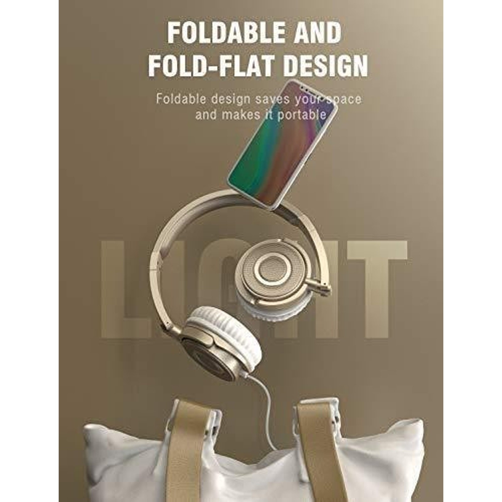 Vogek On Ear Headphones Mic, Portable Fold-Flat Stereo Bass Headphone Mint Green