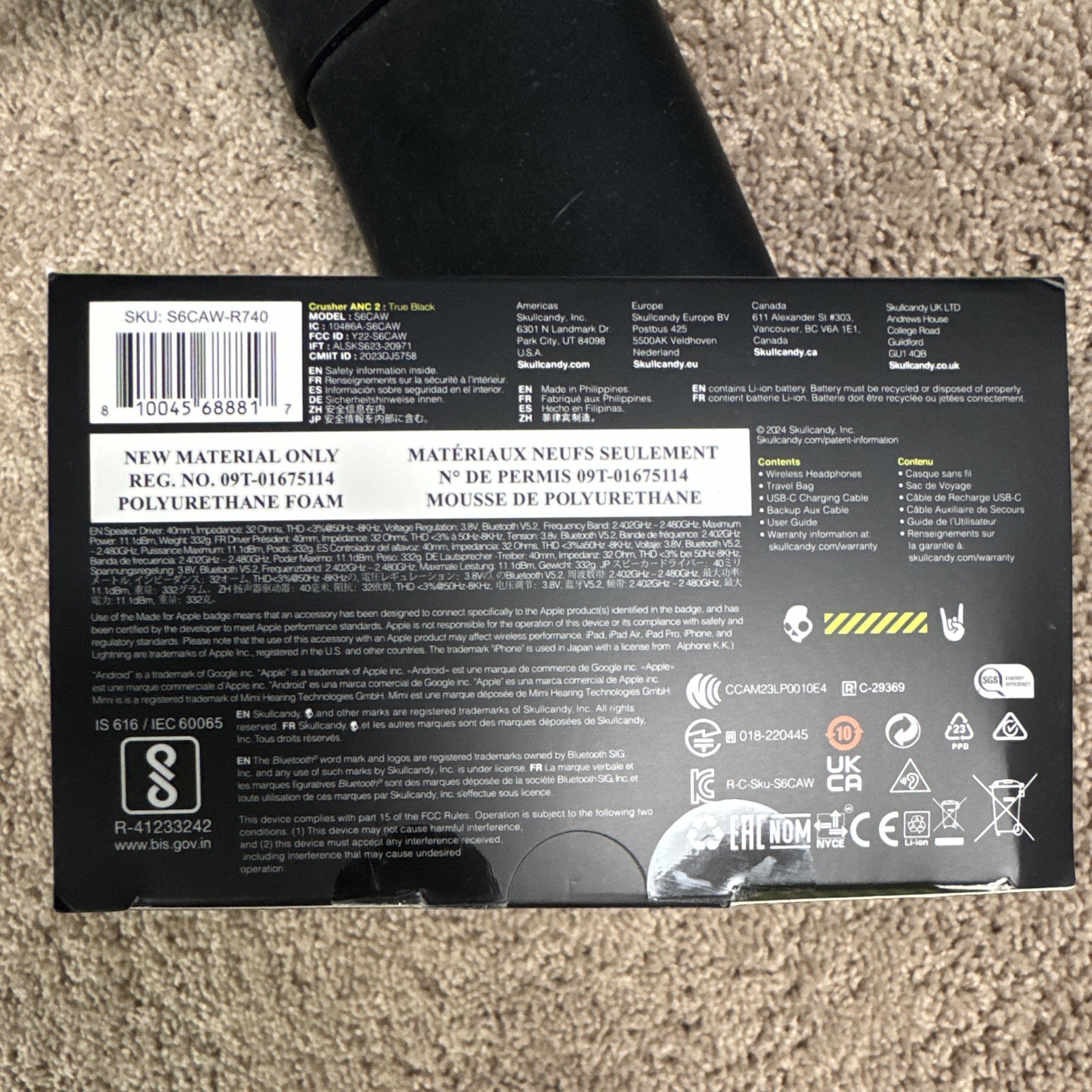 Skullcandy Crusher ANC 2 Wireless Over-Ear Headphones ANC Sensory Bass Black