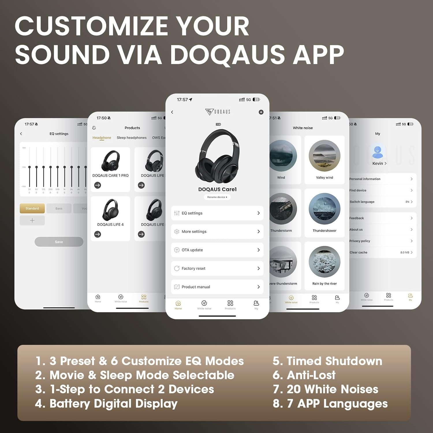 Bluetooth Headphones over Ear, 90H Playtime Wireless Headphones with App Control