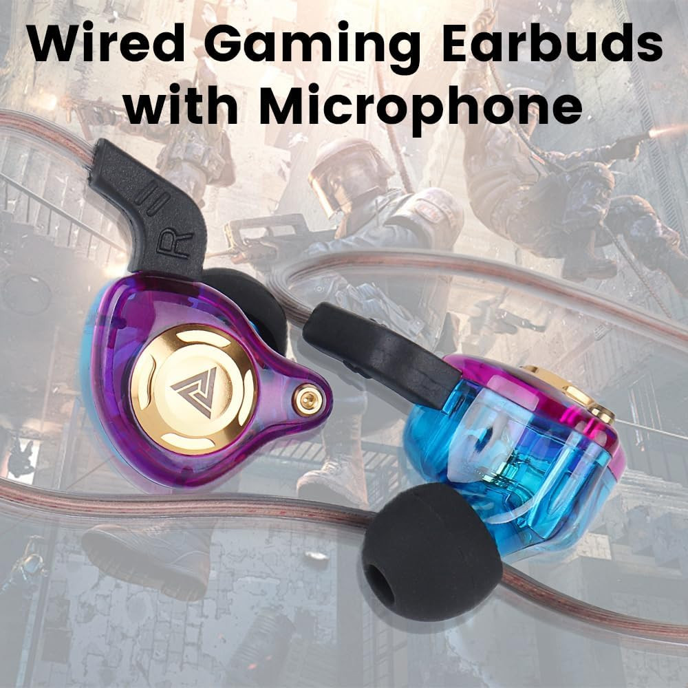 Wired Gaming Earbuds Headphones IEM 10mm Driver Mic Deep Bass 3.5mm PC PS5 Xbox