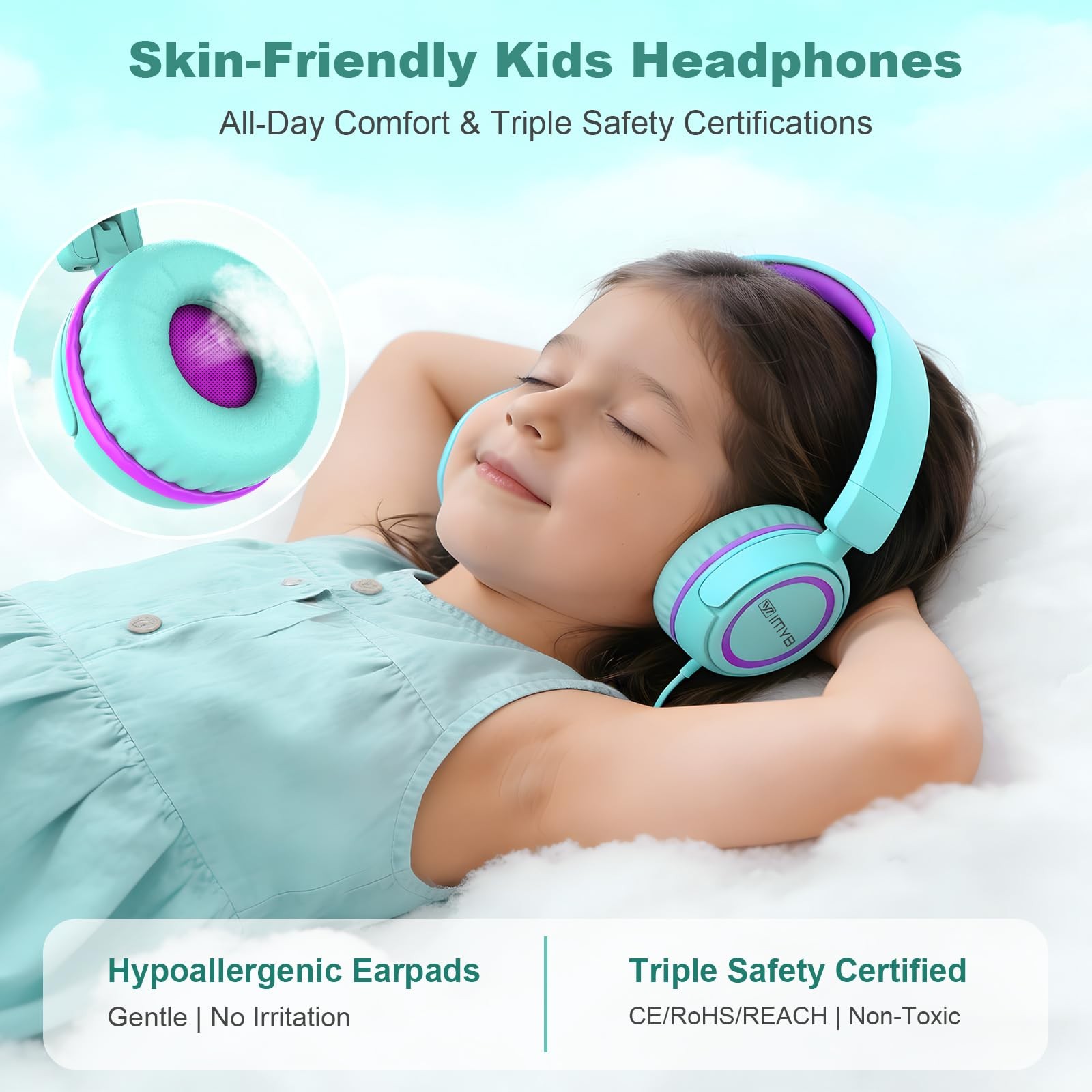 V1 Kids Headphones, 85dB Safe Volume for School, Toddler 2-12, Adjustable Fol…