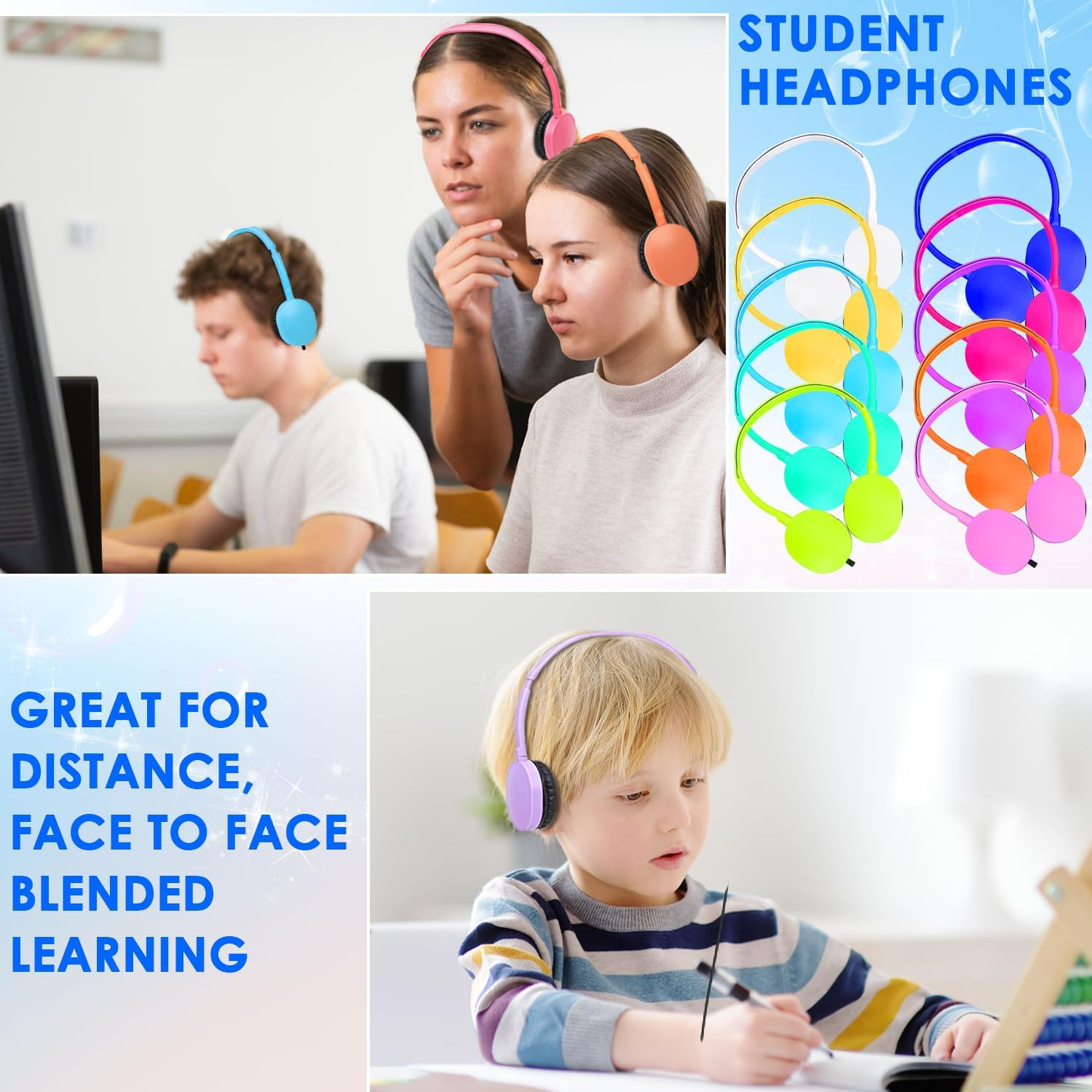 Kids Headphones Bulk 10 Pack for School Classroom Student Children Toddler Boys