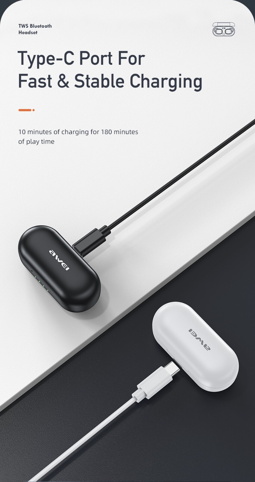 AWEI T13 PRO True Wireless Bluetooth Headphones, 8mm Driver and IPX6 Waterproof