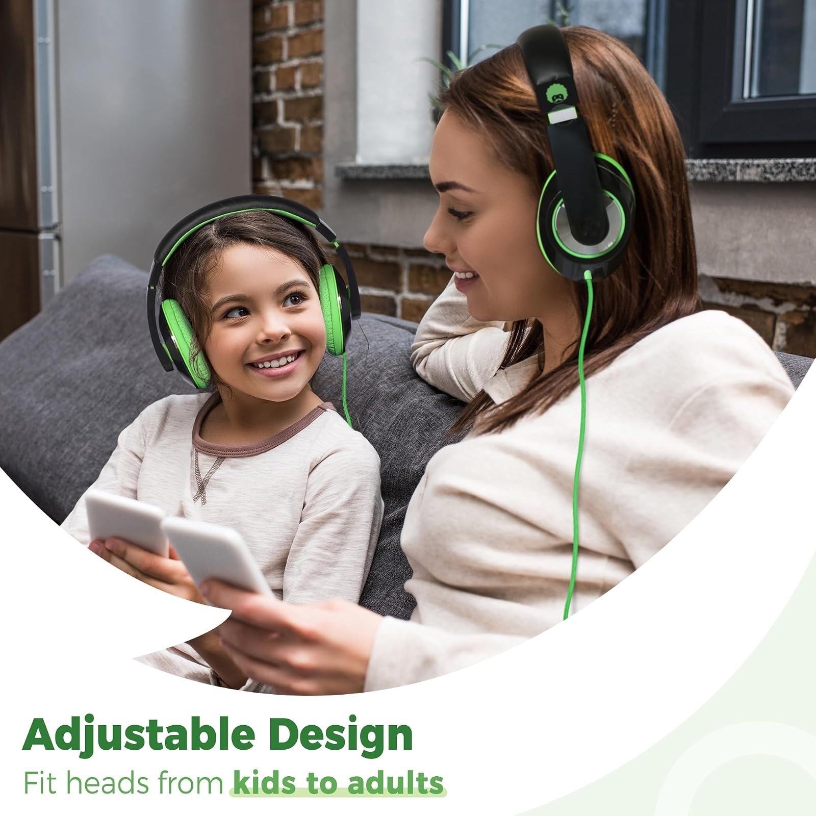 rockpapa Comfort Kids Headphones Wired Over Ear Lightweight Black/Green