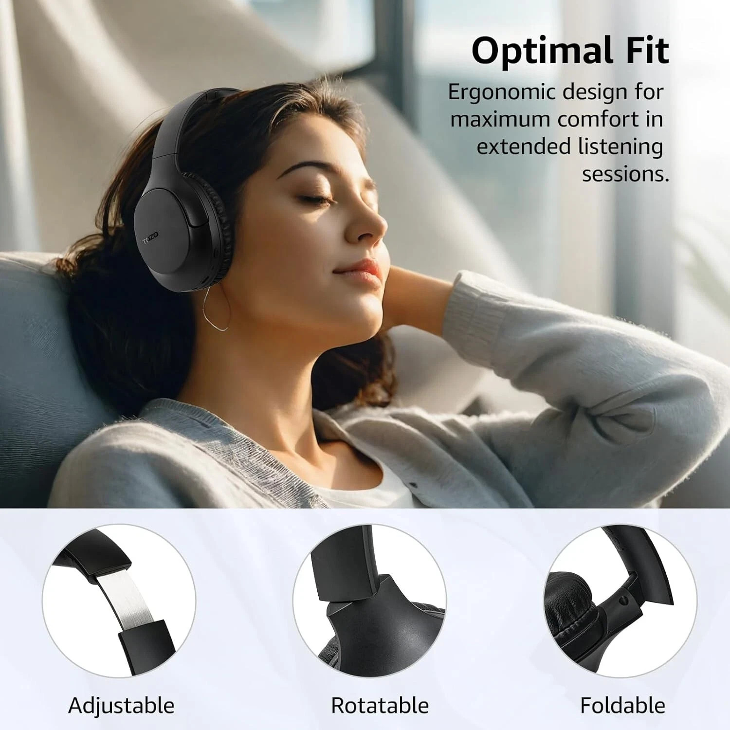 TOZO HA1 Foldable Bluetooth 5.4 Headphone Call Noise Cancelling Wireless Headset