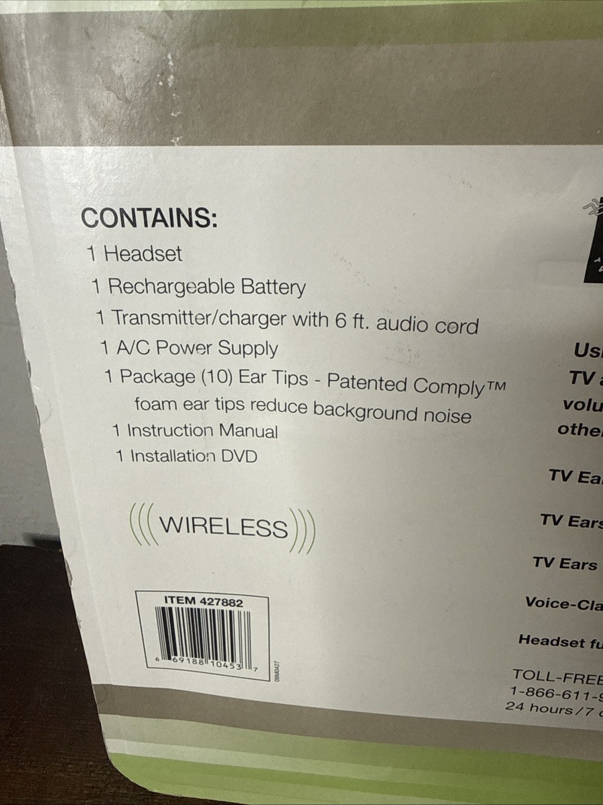TV Ears Noise Reduction TV Headset Wireless Rechargeable Battery New Old Stock