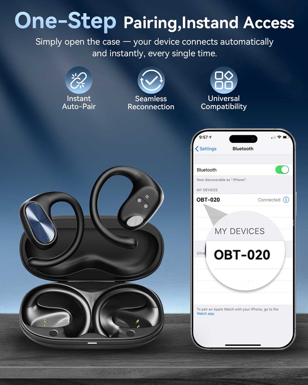Voistek Open ear Earbuds Bluetooth 3D Surround Sound Wireless Sport Headphones
