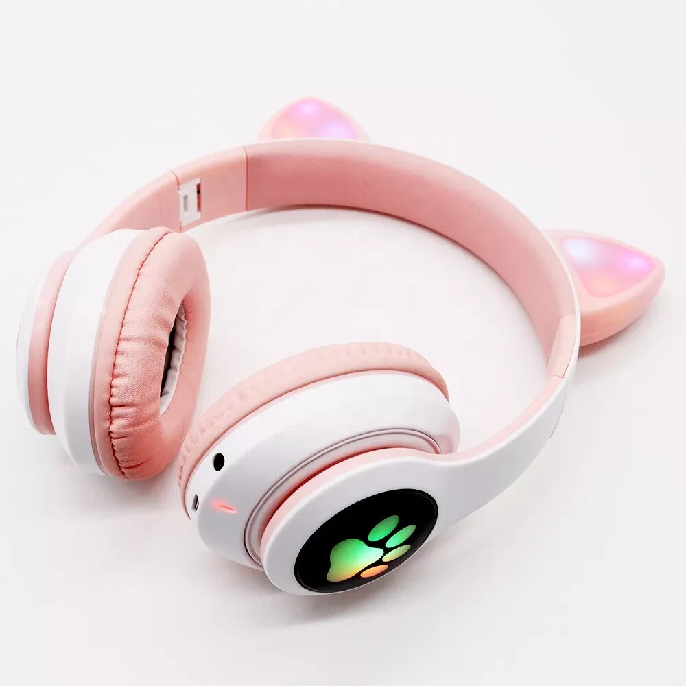 AKS-28 Wireless Over-Ear Headset with Cute Pink Cat Ear Design -Great for Girls