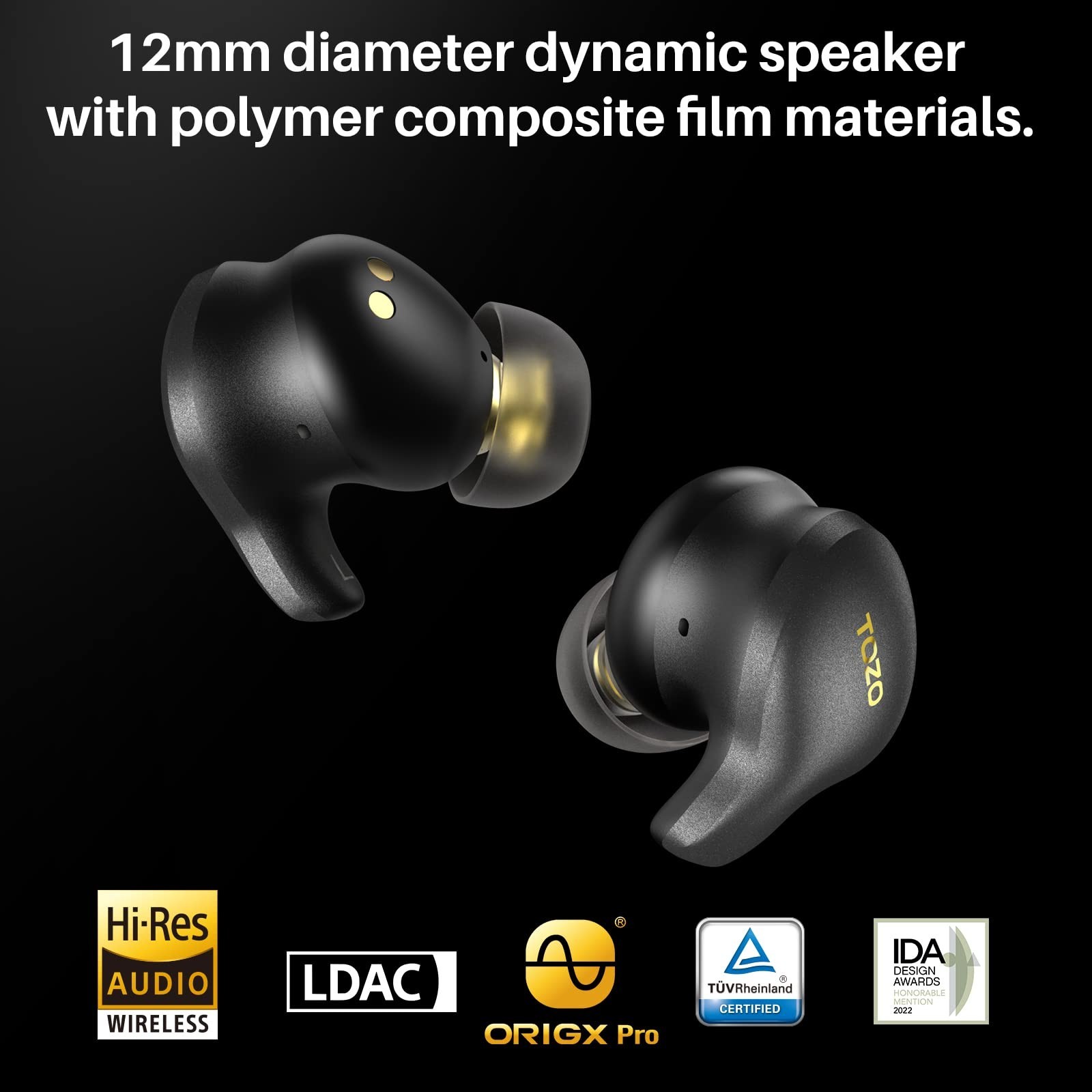 TOZO Golden X1 Wireless Earbuds Bluetooth ENC ANC Headphones Hi-Res Audio, Black