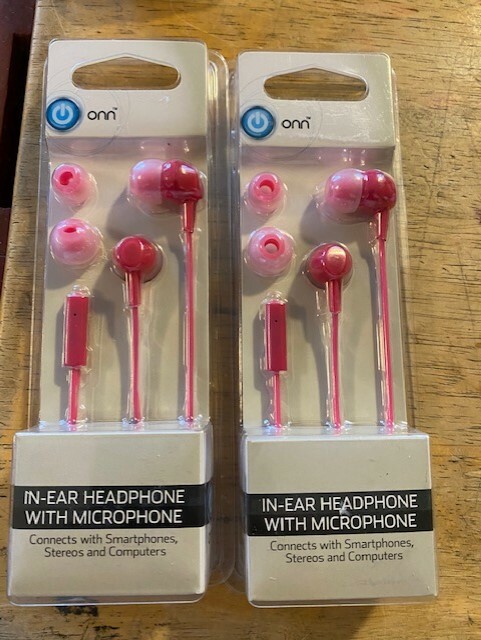 NEW Set of 2 ONN In-Ear Headphones 3 color choices Pink, Blue, PURPLE AND BLACK