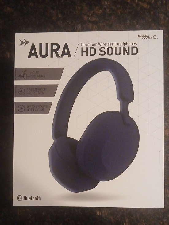 Aura HD Sound Wireless Bluetooth Over Ear Headphones Noise Isolating Navy Blue