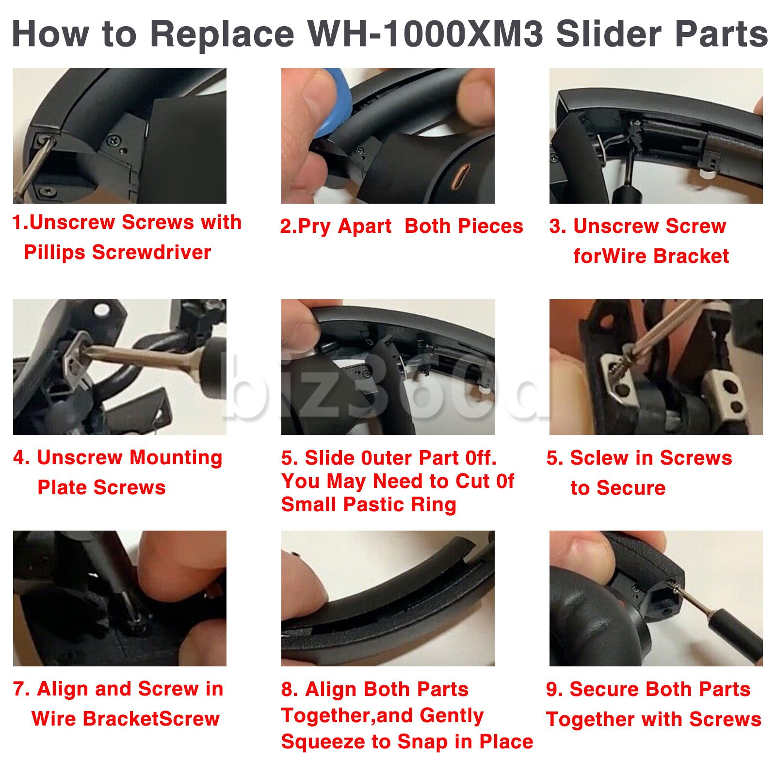 Outside Headband Cover Replacement For Sony WH-1000XM3 Headphones Slider Hinge