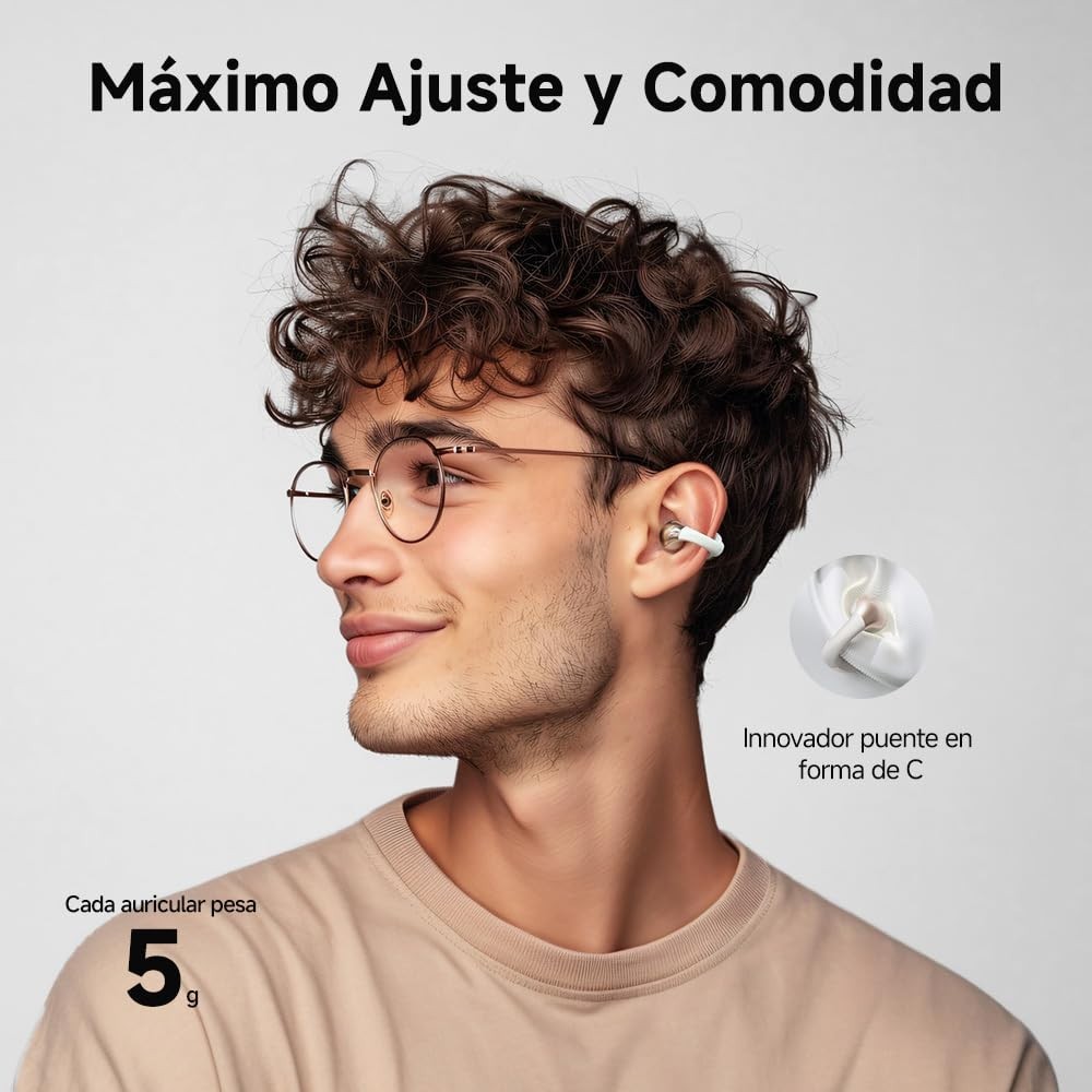 Wireless Bluetooth Open Ear Headphones, Clip-On Sports Earbuds with ENC Mic, Dua