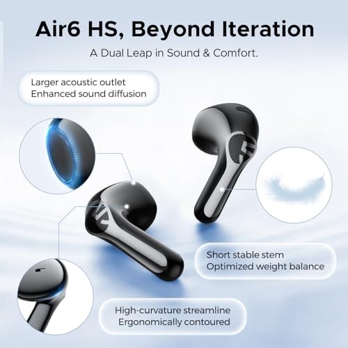 SoundPEATS Air6 HS Wireless Earbuds LDAC Hi-Res Audio Bluetooth 45H Battery Blac