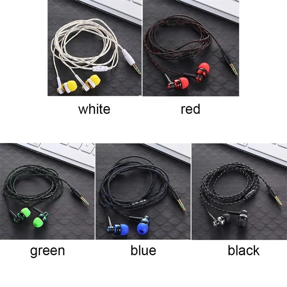 1Pc Wired Stereo Earphones 3.5mm, In-Ear with Mic, Nylon Weave Cable for Laptop