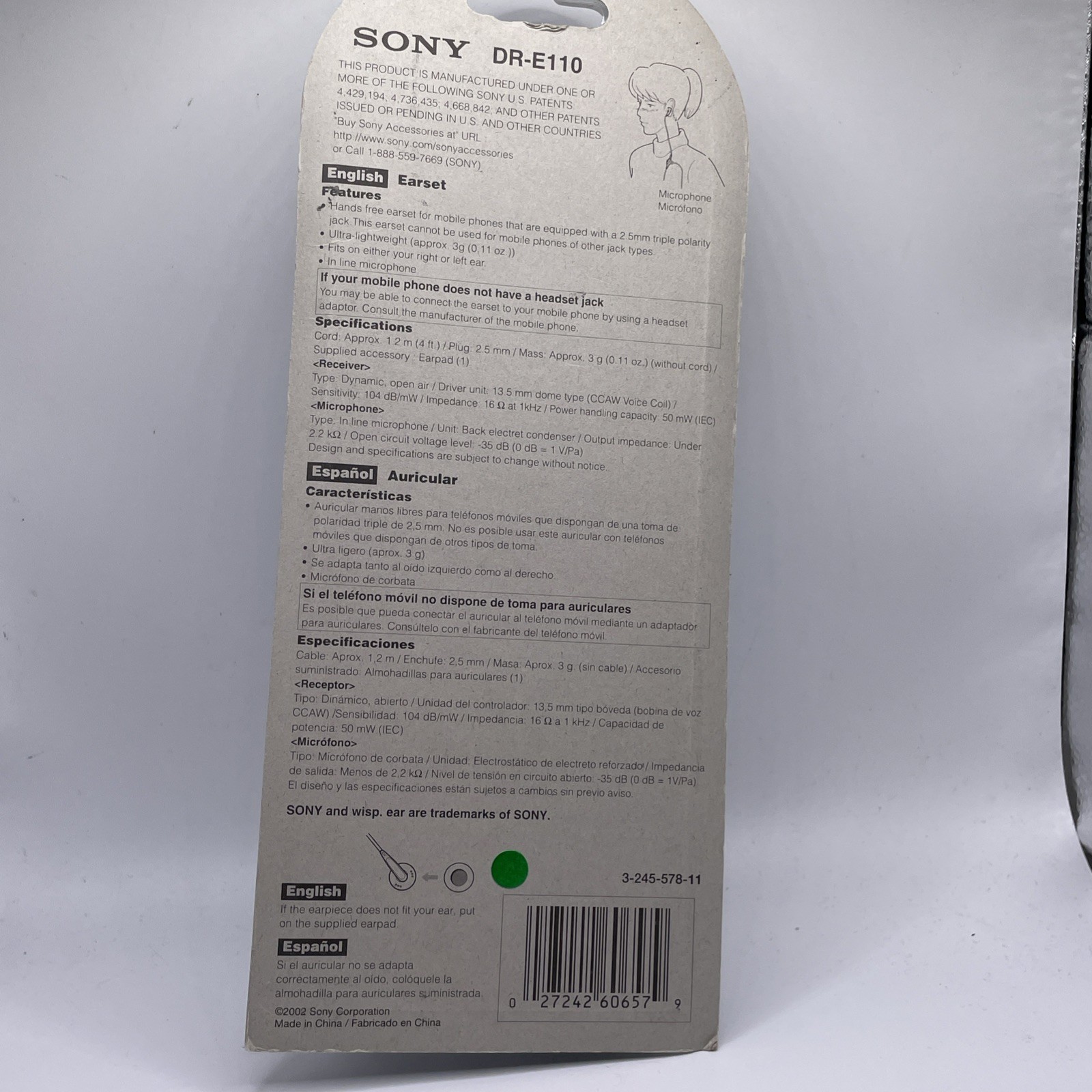 Sony Lightweight EarPhone – in-Line Mic – Volume Control – 2.5mm Jack (DR-E110)