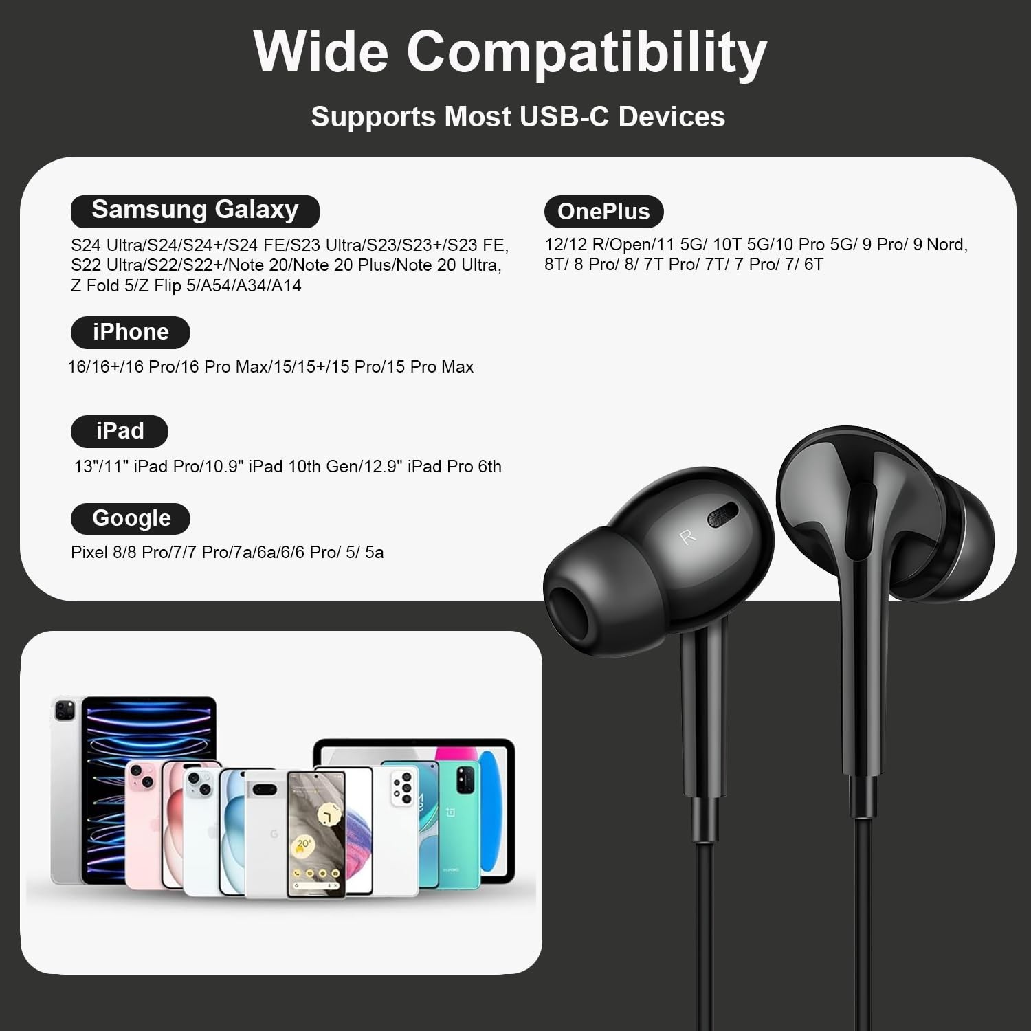 2-Pack USB-C Headphones With Mic, Volume & Media Playback Controls – Black