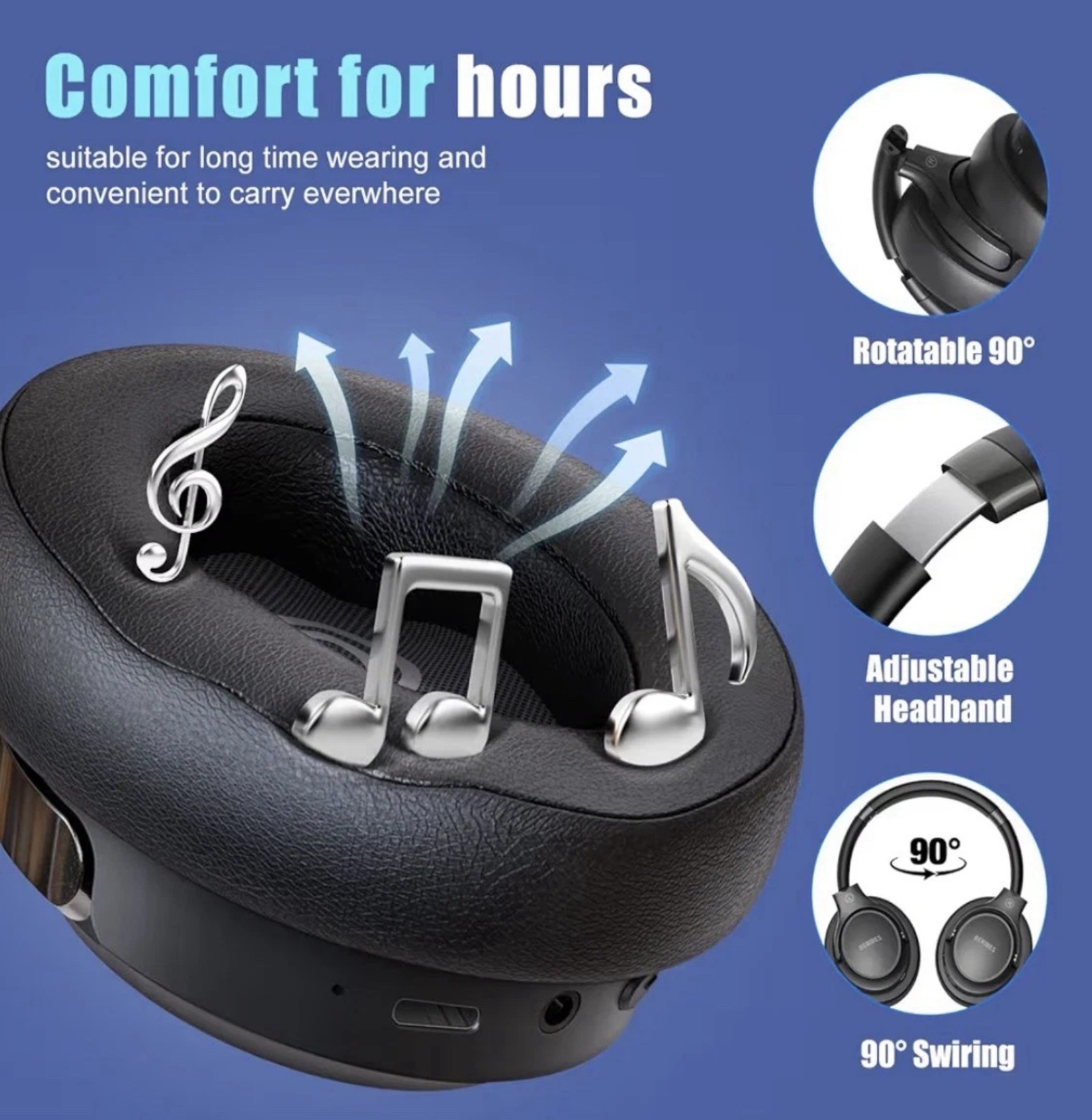 BERIBES WH202A Black HI-FI Audio Bluetooth Over Ear Wireless Headphones 65H Play