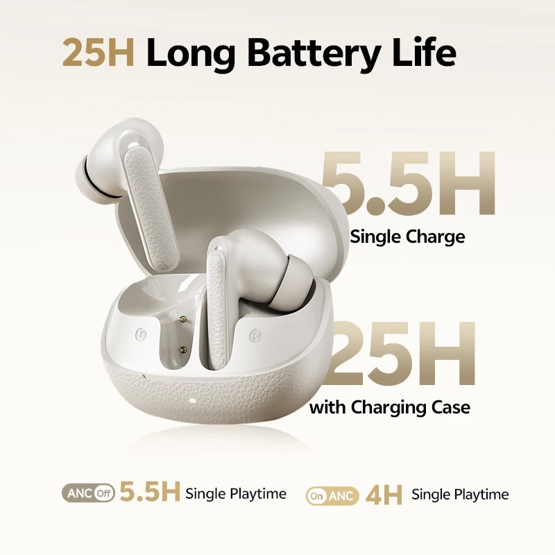 QCY Buds ANC Wireless Earbuds -45dB Noise Cancelling 6 Mics 25H Bluetooth 5.4
