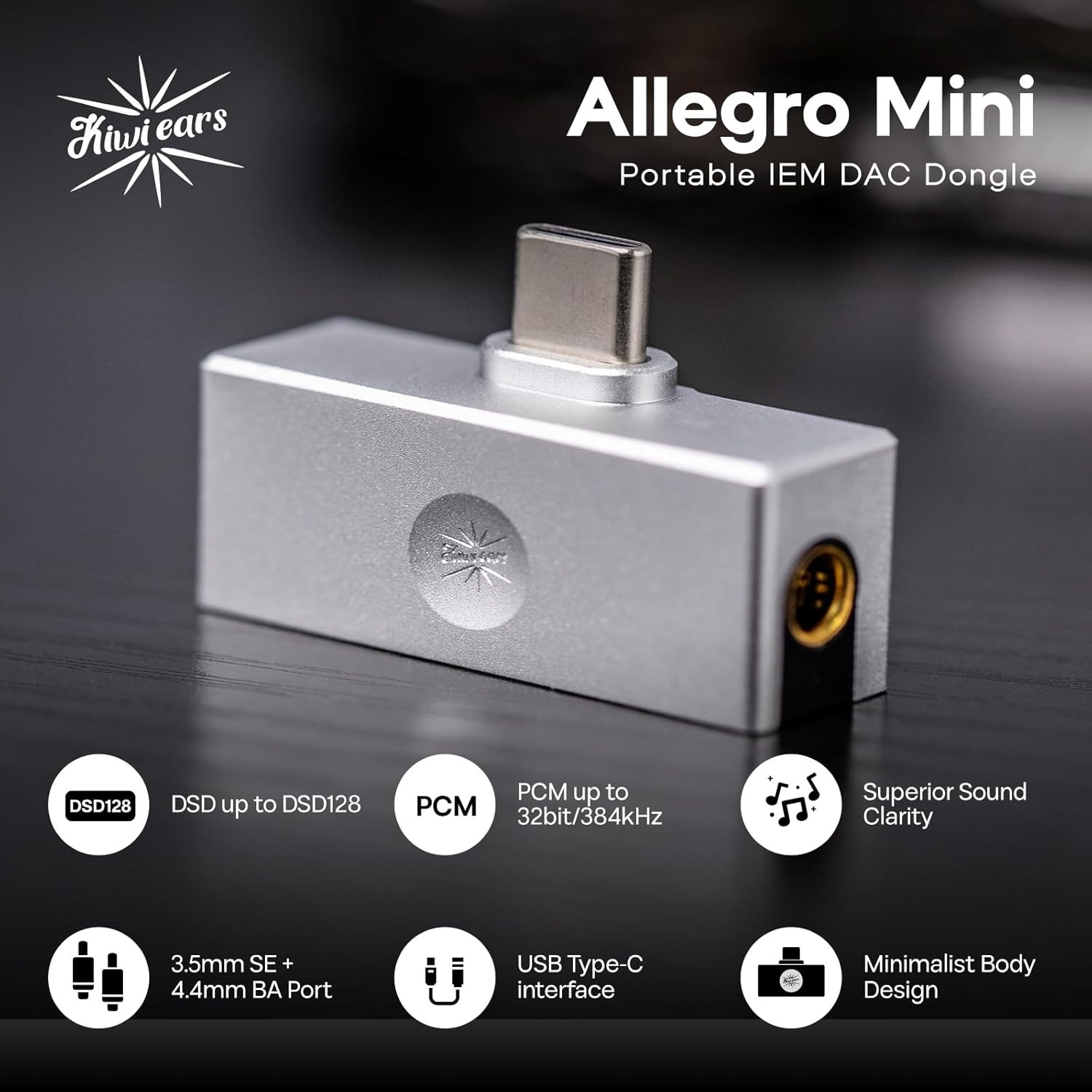 Kiwi Ears Allegro Mini Portable IEM DAC, in Ear Monitor Amplifier, USB C to 3…