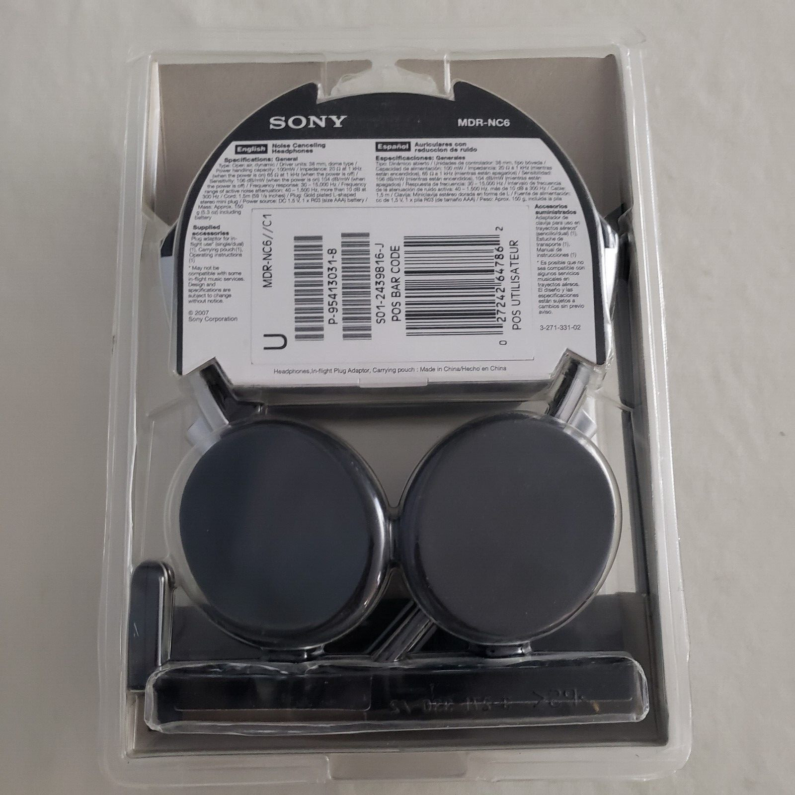 SONY MDR-NC6 Noise Canceling Headphones Silver incl. In-Flight Plug Adaptor NEW